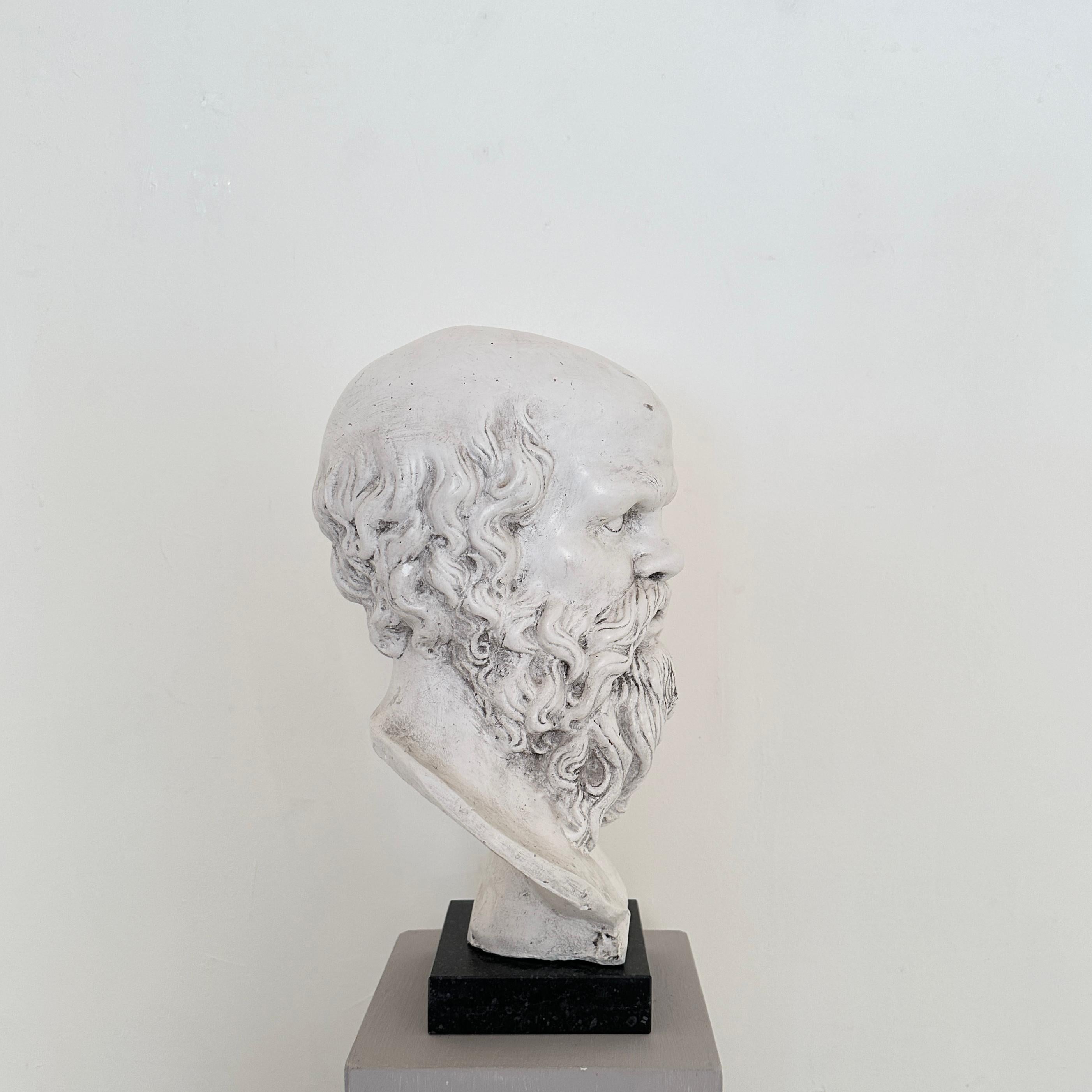 White Plaster Bust of Socrates on a Black Marble Base, around 1940 For Sale 4