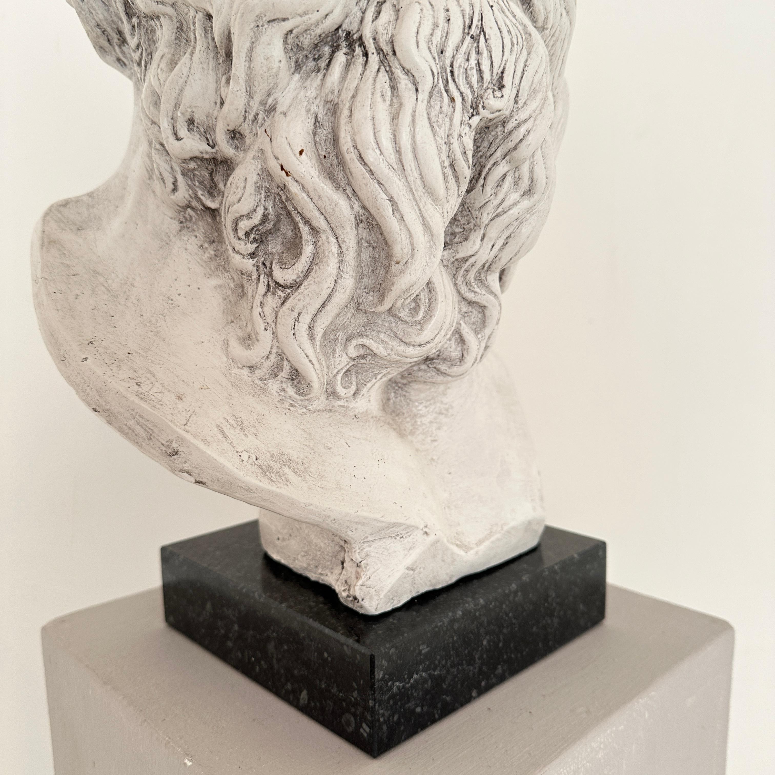 White Plaster Bust of Socrates on a Black Marble Base, around 1940 For Sale 5