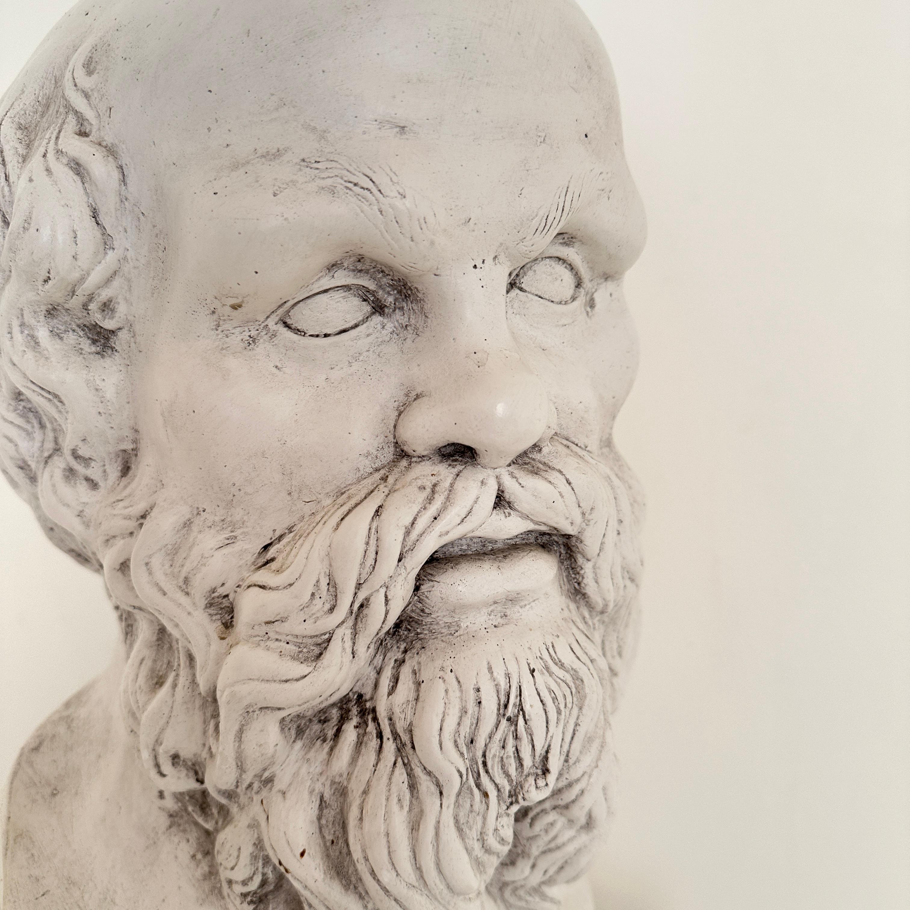 White Plaster Bust of Socrates on a Black Marble Base, around 1940 For Sale 6