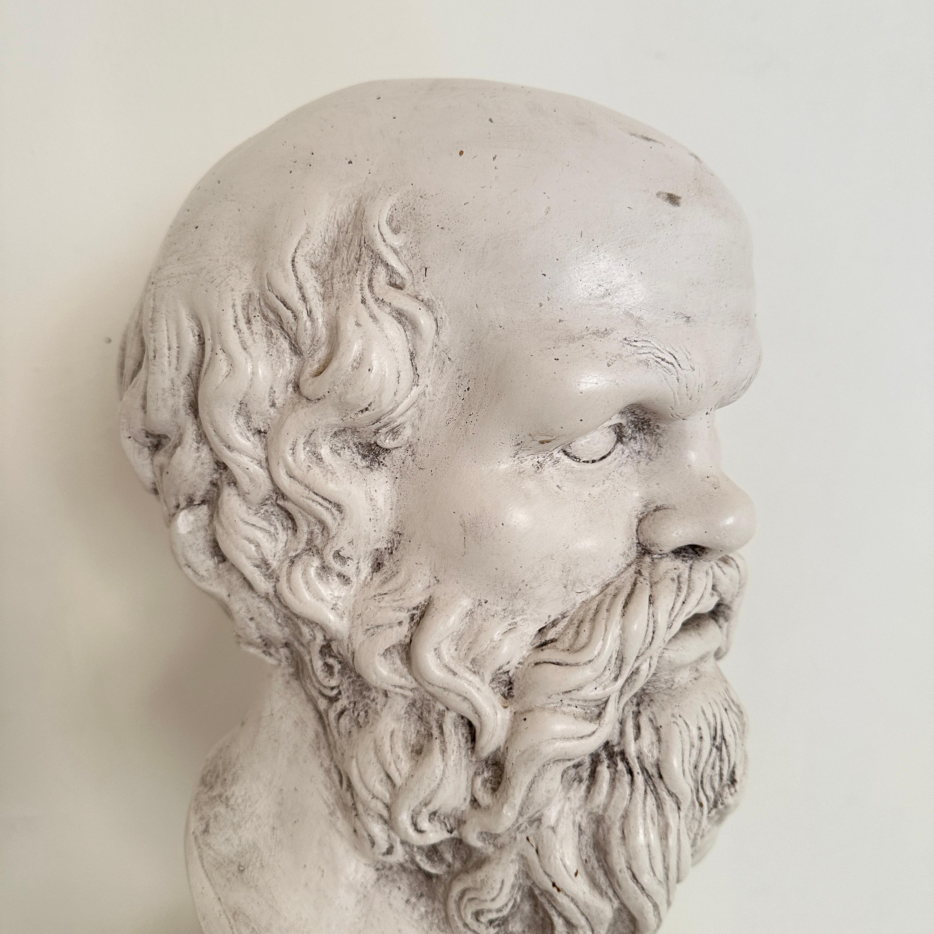 White Plaster Bust of Socrates on a Black Marble Base, around 1940 For Sale 7