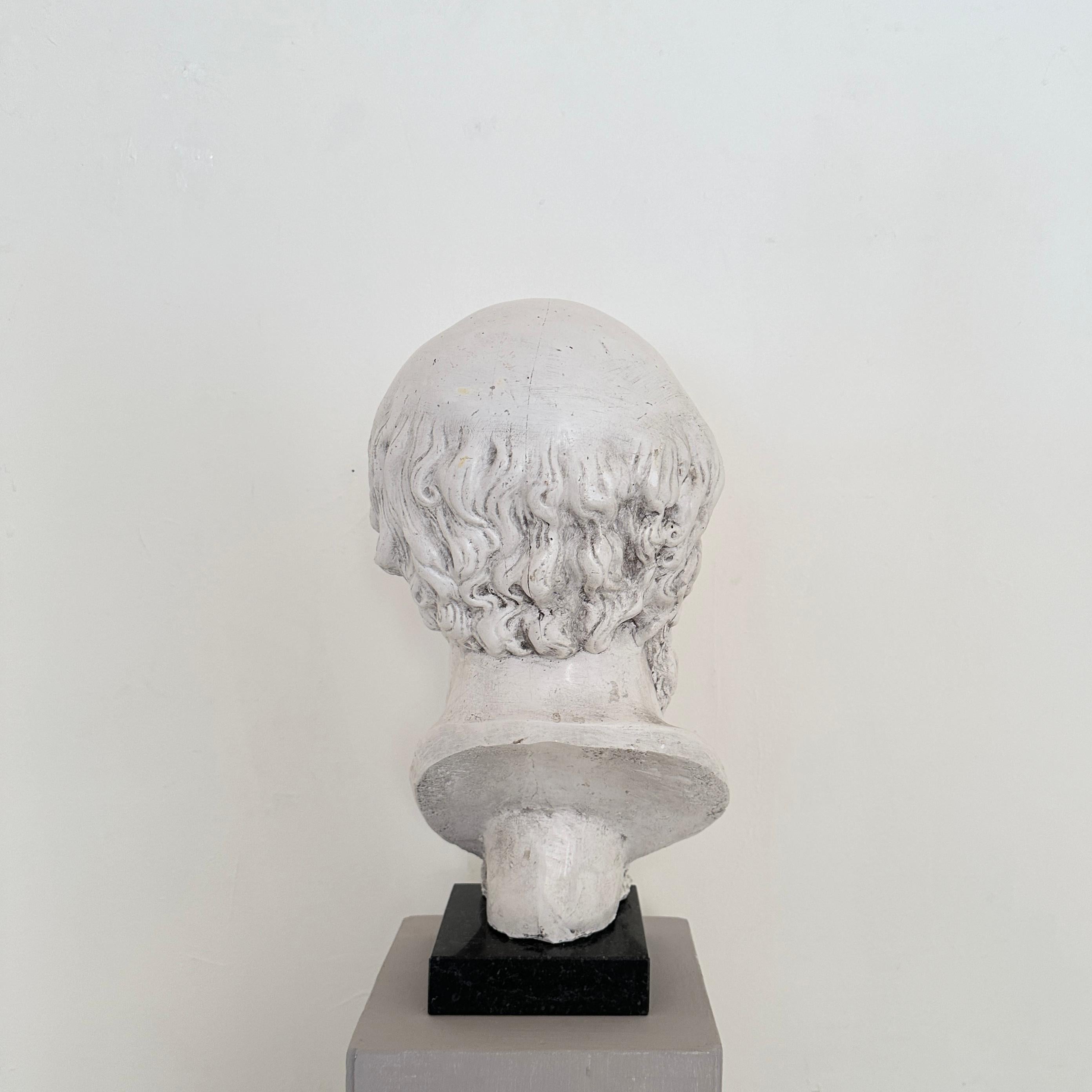 White Plaster Bust of Socrates on a Black Marble Base, around 1940 For Sale 2