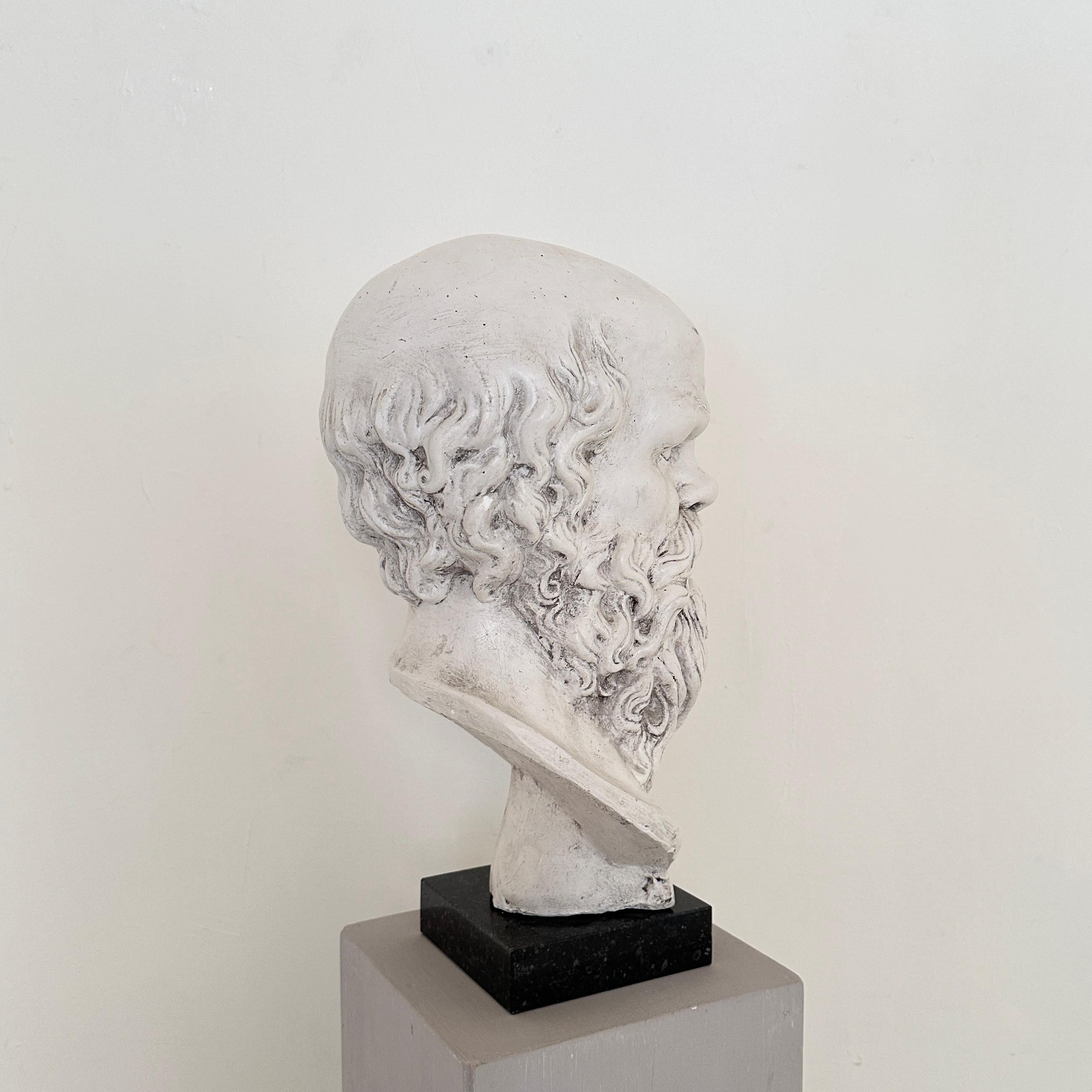 White Plaster Bust of Socrates on a Black Marble Base, around 1940 For Sale 3