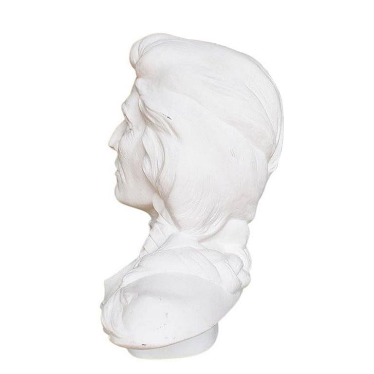 20th Century White Plaster Cast Native American Bust Sculpture of an Indian Warrior Chief For Sale