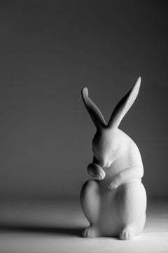 White Plaster Cast "Pip" Bunny Contemporary Standing Sculpture Handmade