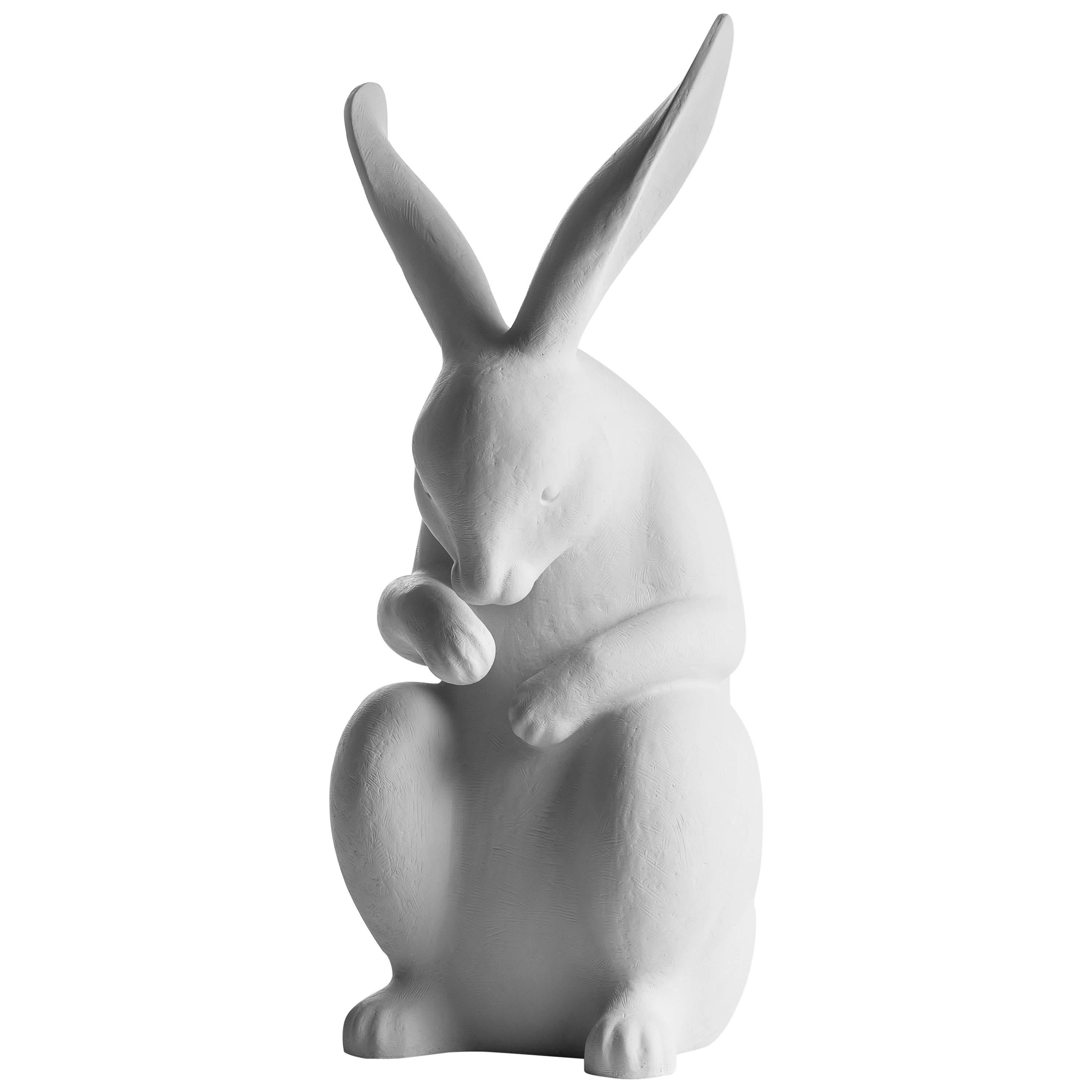 White Plaster Cast "Pip" Bunny Contemporary Standing Sculpture Handmade For Sale