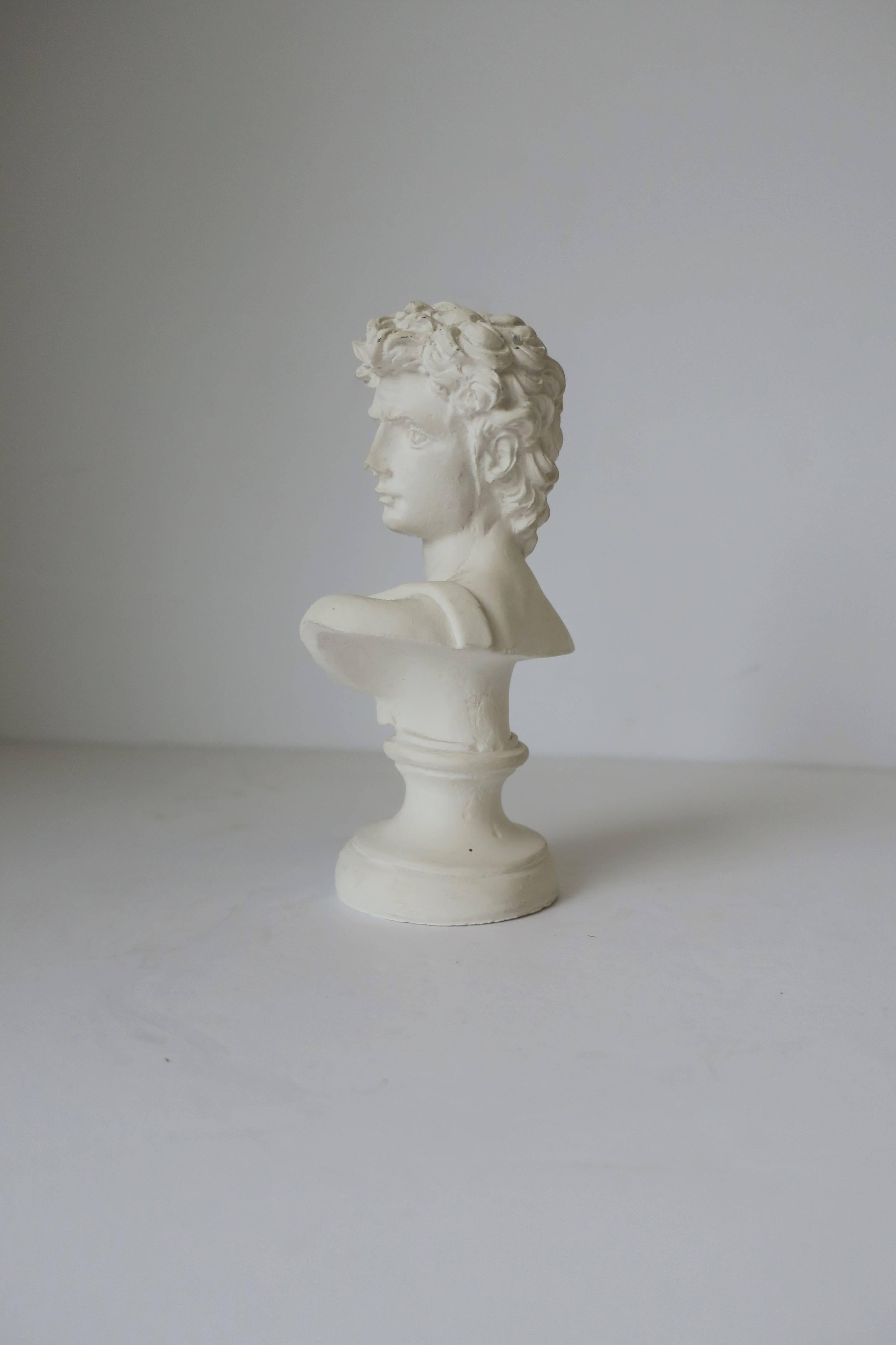 Cast White Plaster Classical Roman Style Male Bust Sculpture of The David