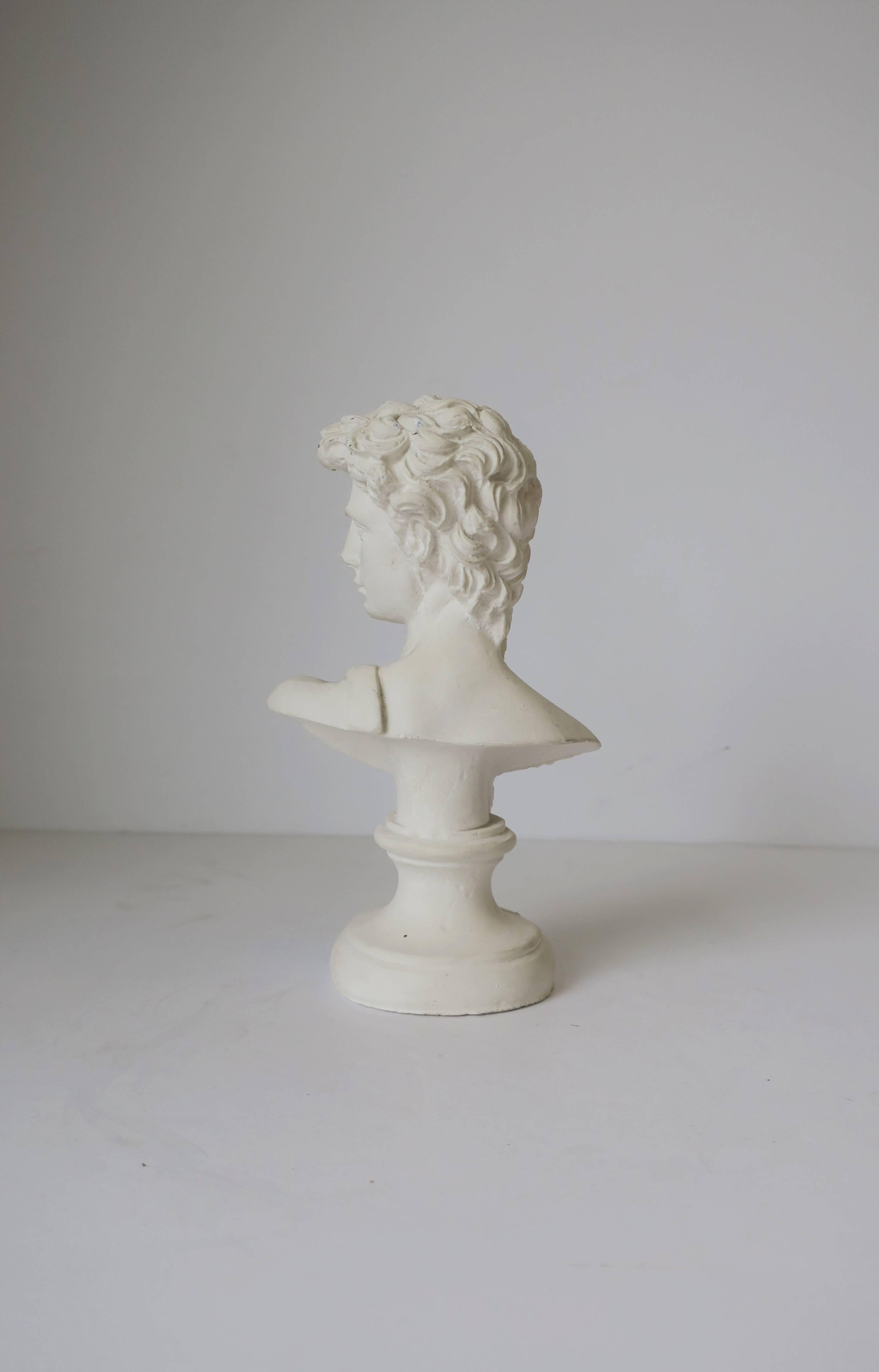 White Plaster Classical Roman Style Male Bust Sculpture of The David In Good Condition In New York, NY