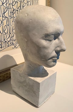 White Plaster Death Mask Male Head on Stand