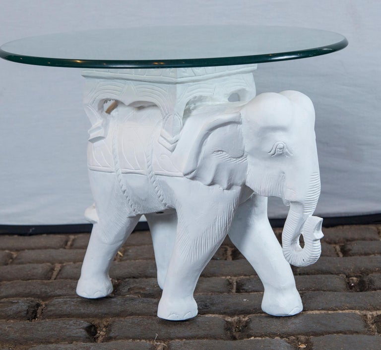White Plaster Elephant Side Table, 1970s at 1stDibs