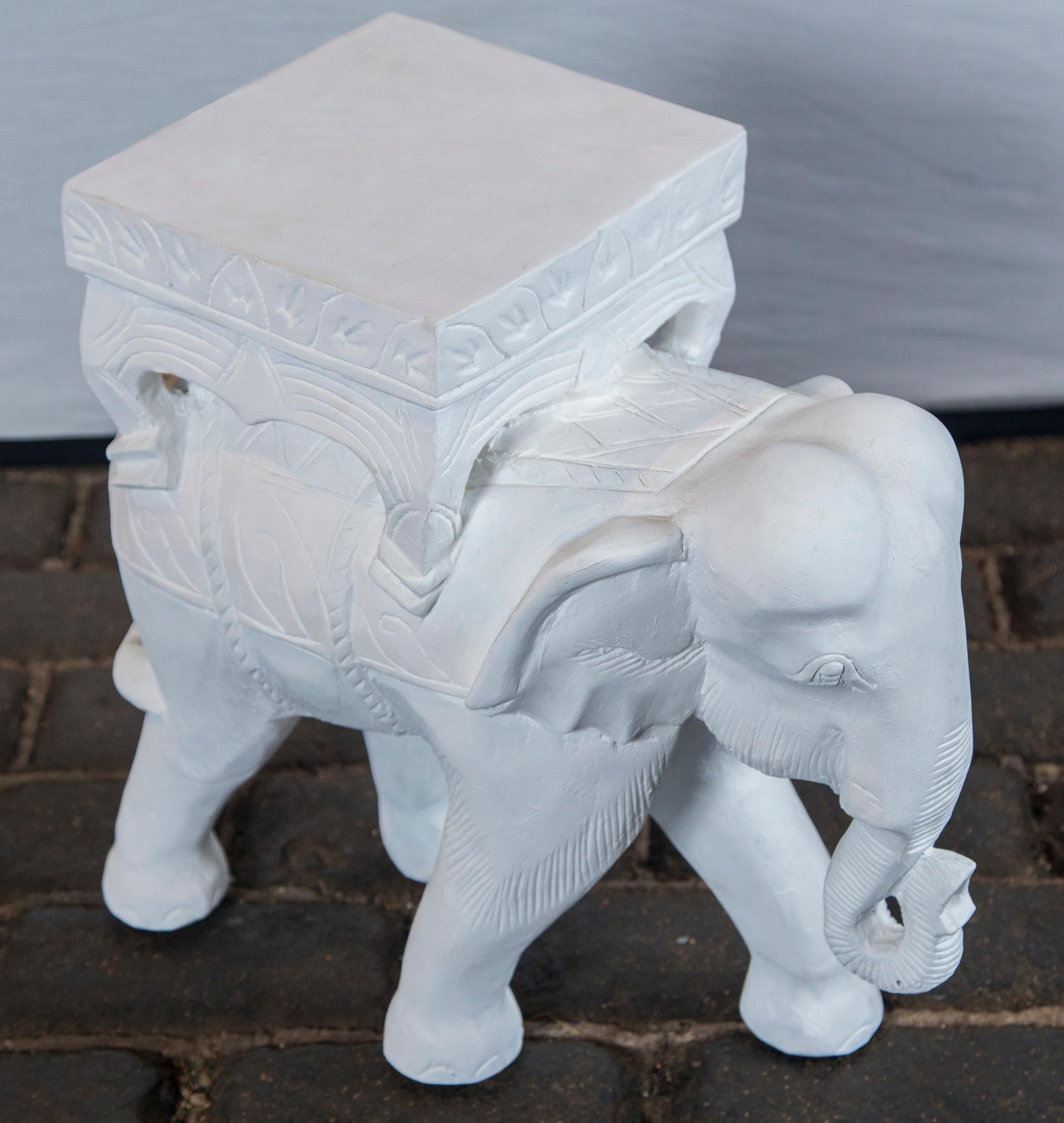 Late 20th Century White Plaster Elephant Side Table, 1970s
