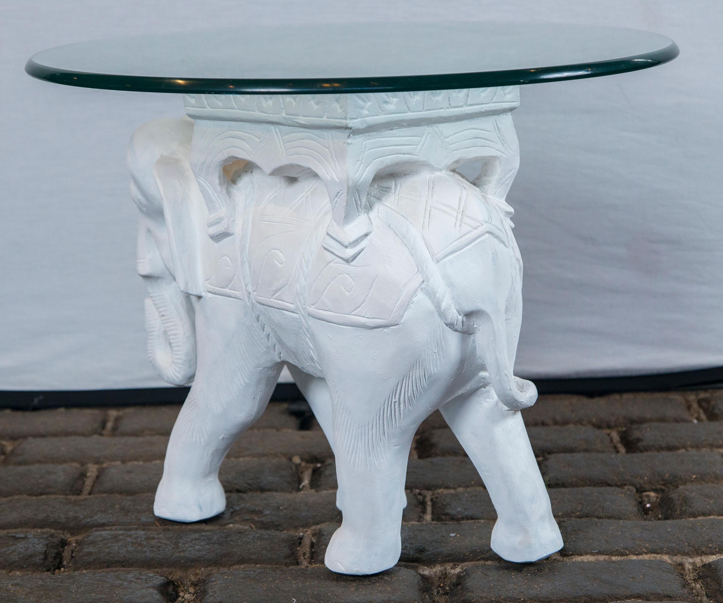 Glass White Plaster Elephant Side Table, 1970s