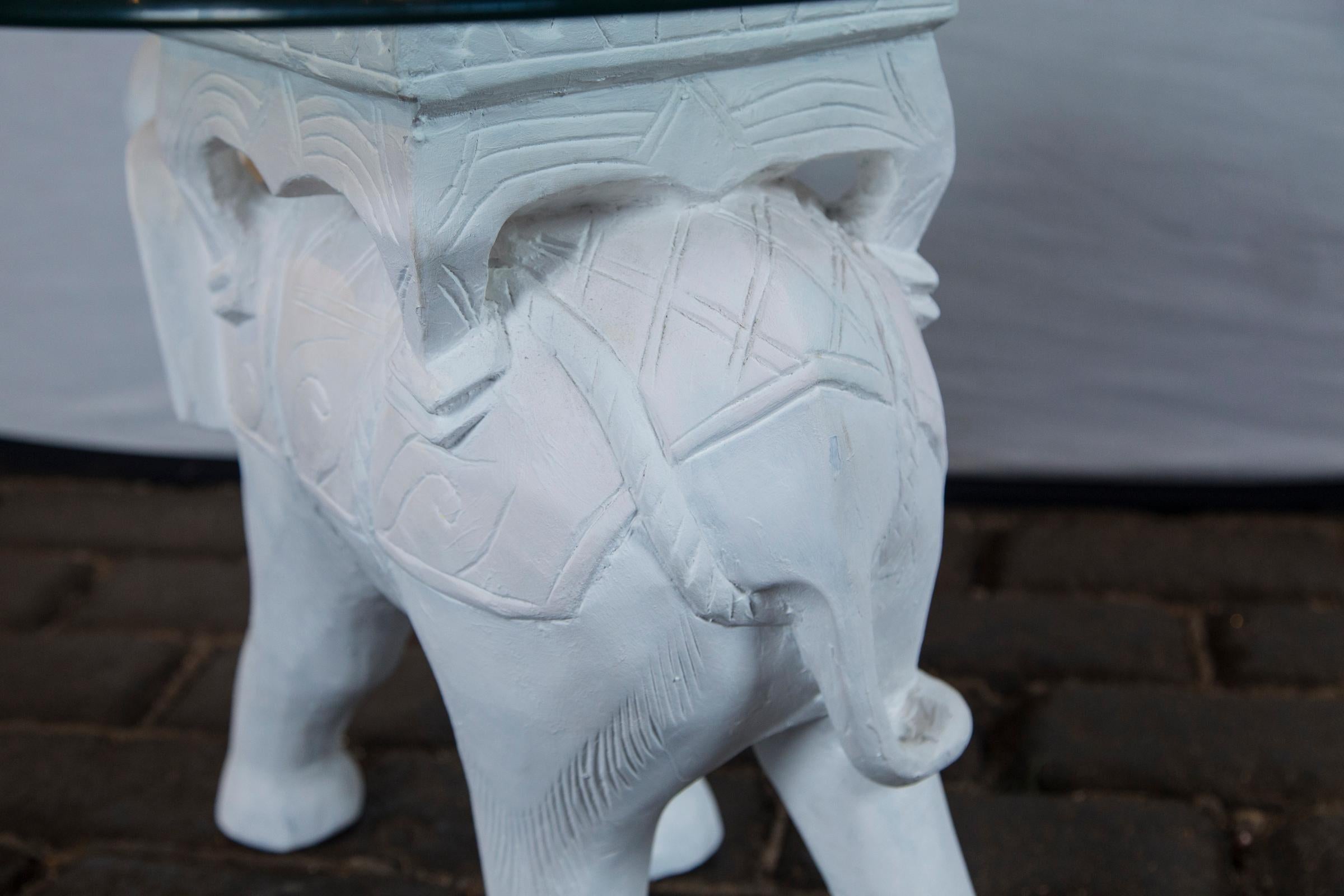 White Plaster Elephant Side Table, 1970s 1