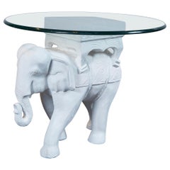 White Plaster Elephant Side Table, 1970s