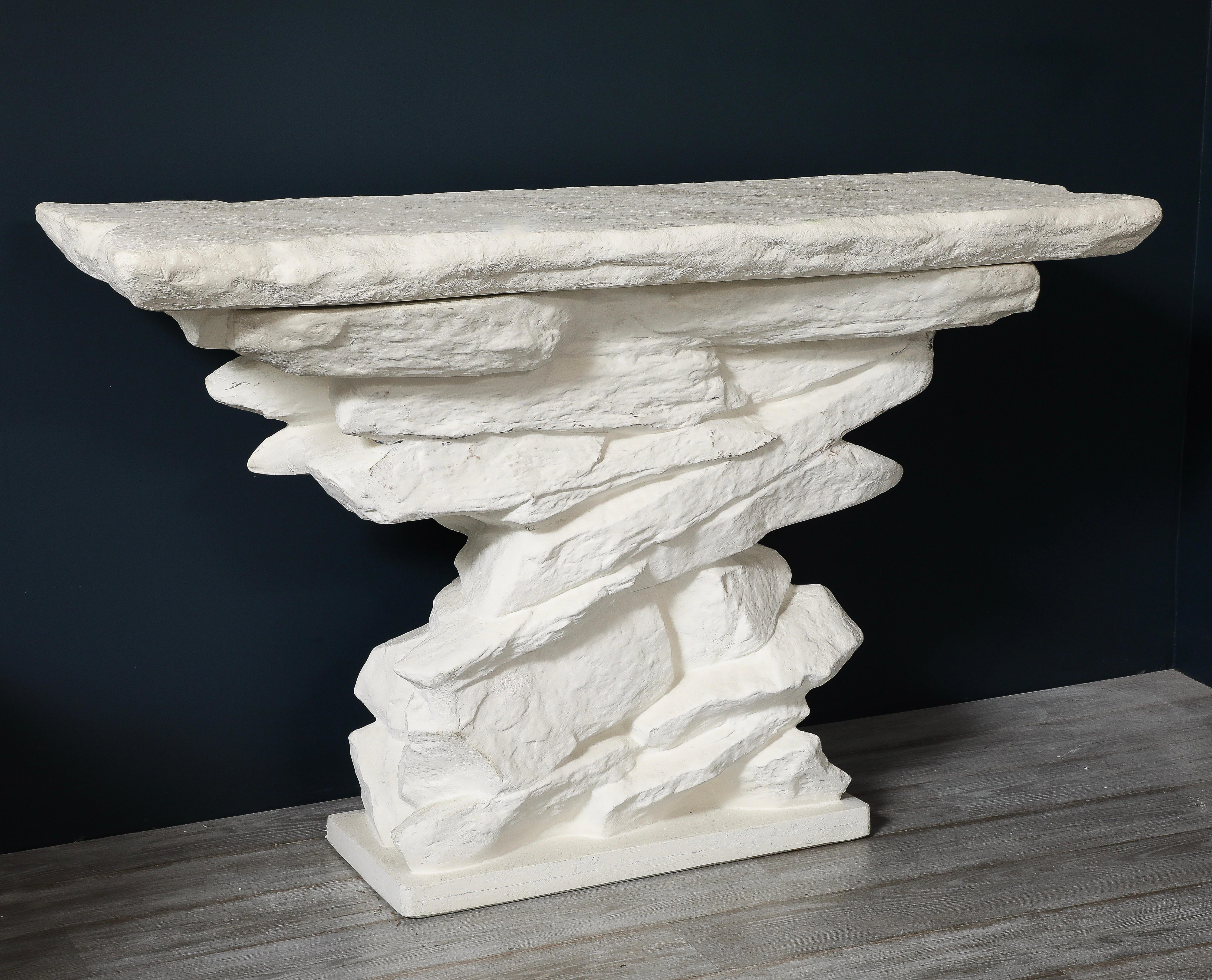 White Plaster Grand Quarry Ledge Console, by Sirmos After Emilio Terry, 1 of 2 For Sale 1