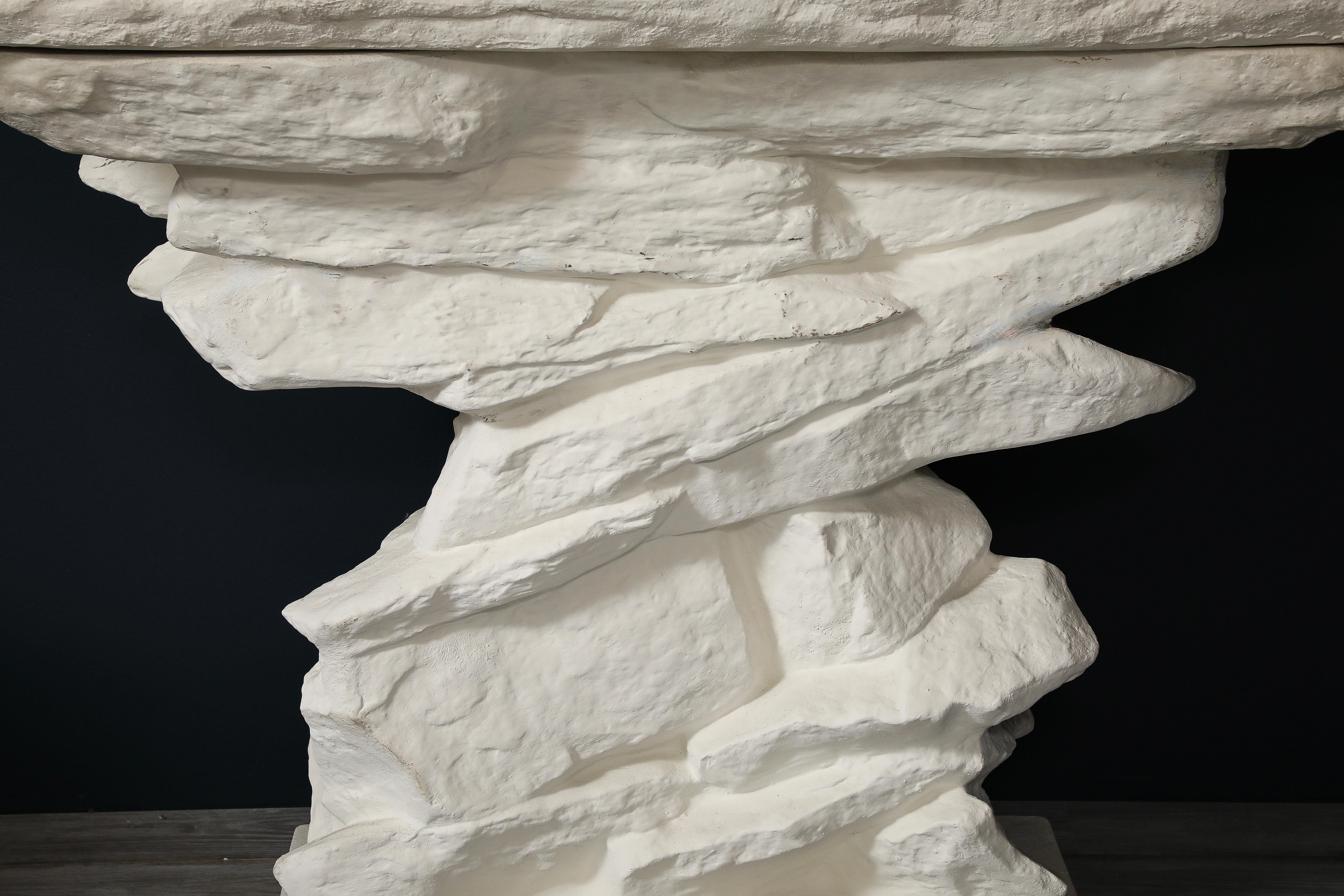White Plaster Grand Quarry Ledge Console, by Sirmos After Emilio Terry, 1 of 2 For Sale 4