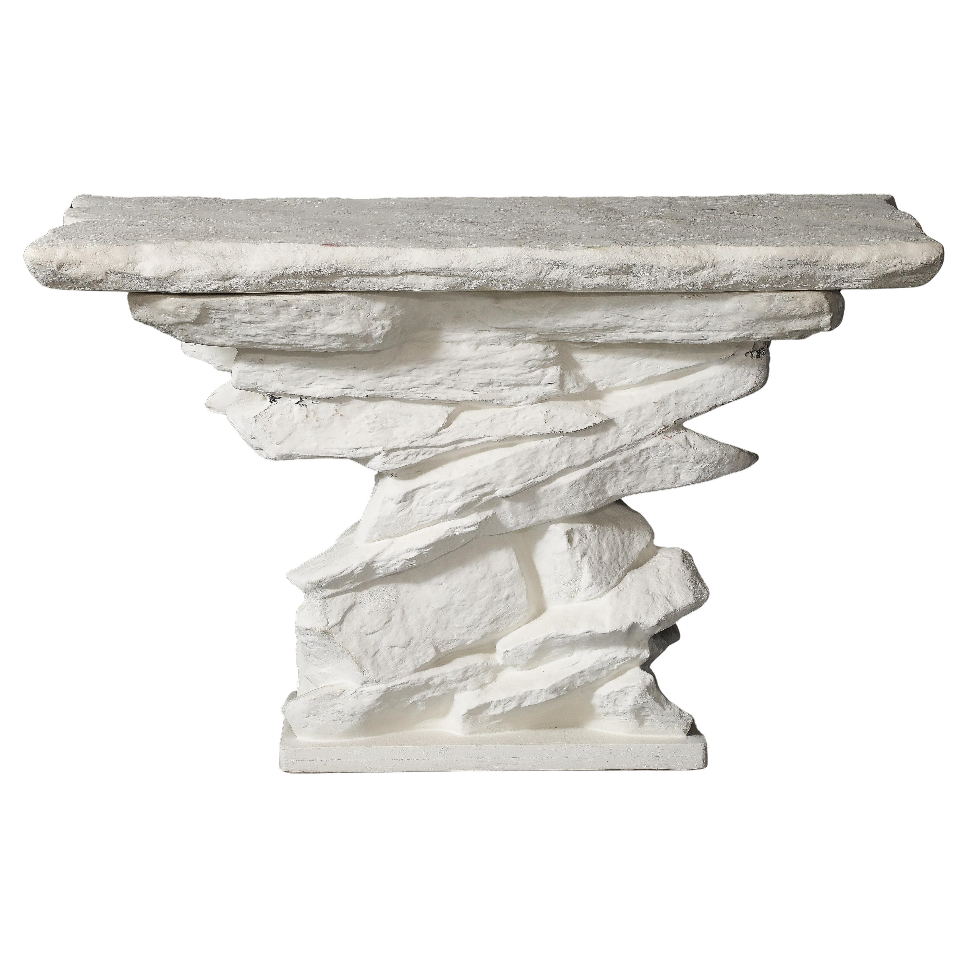 White Plaster Grand Quarry Ledge Console, by Sirmos After Emilio Terry, 1 of 2 For Sale