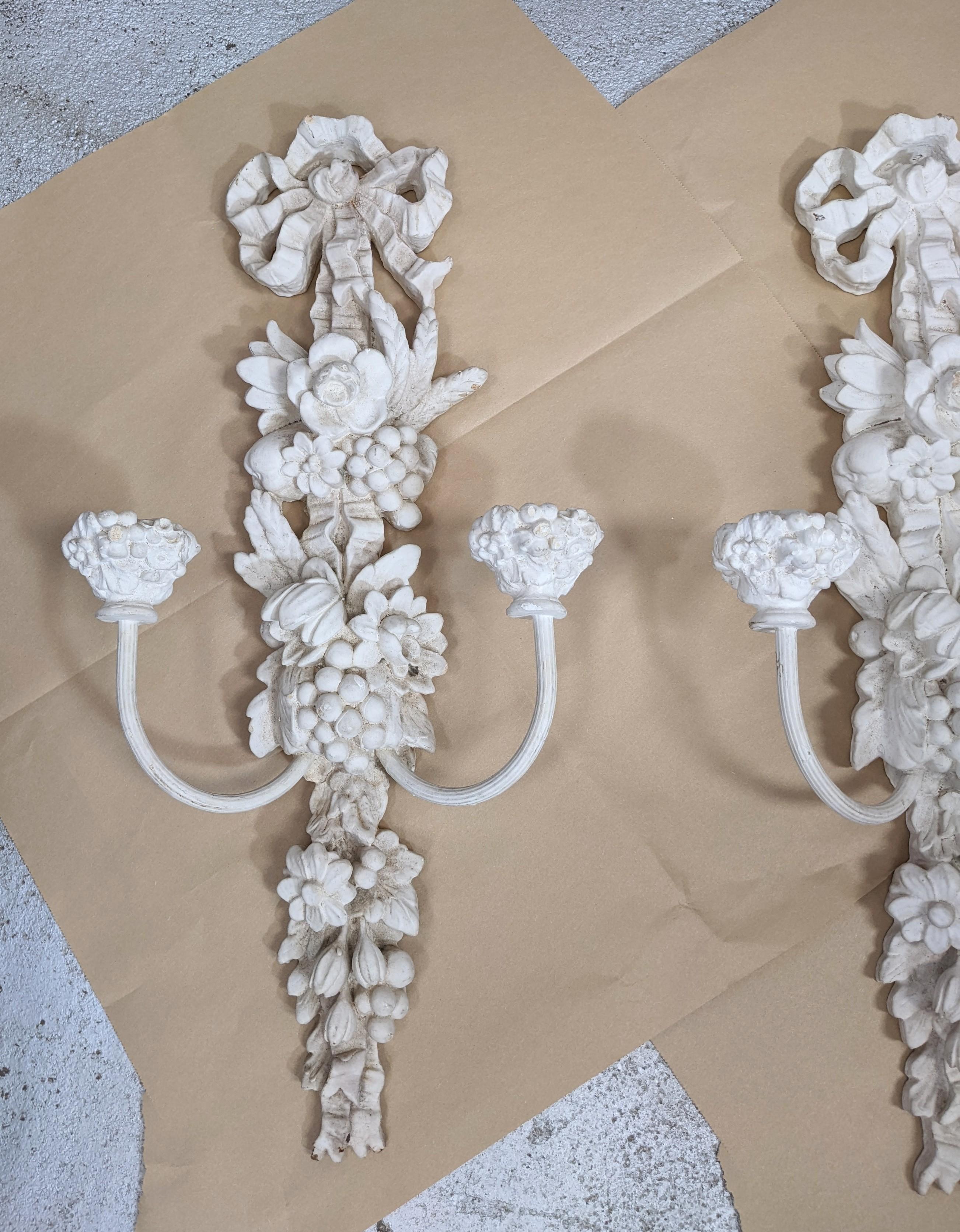 American White Plaster Hollywood Regency Sconces For Sale