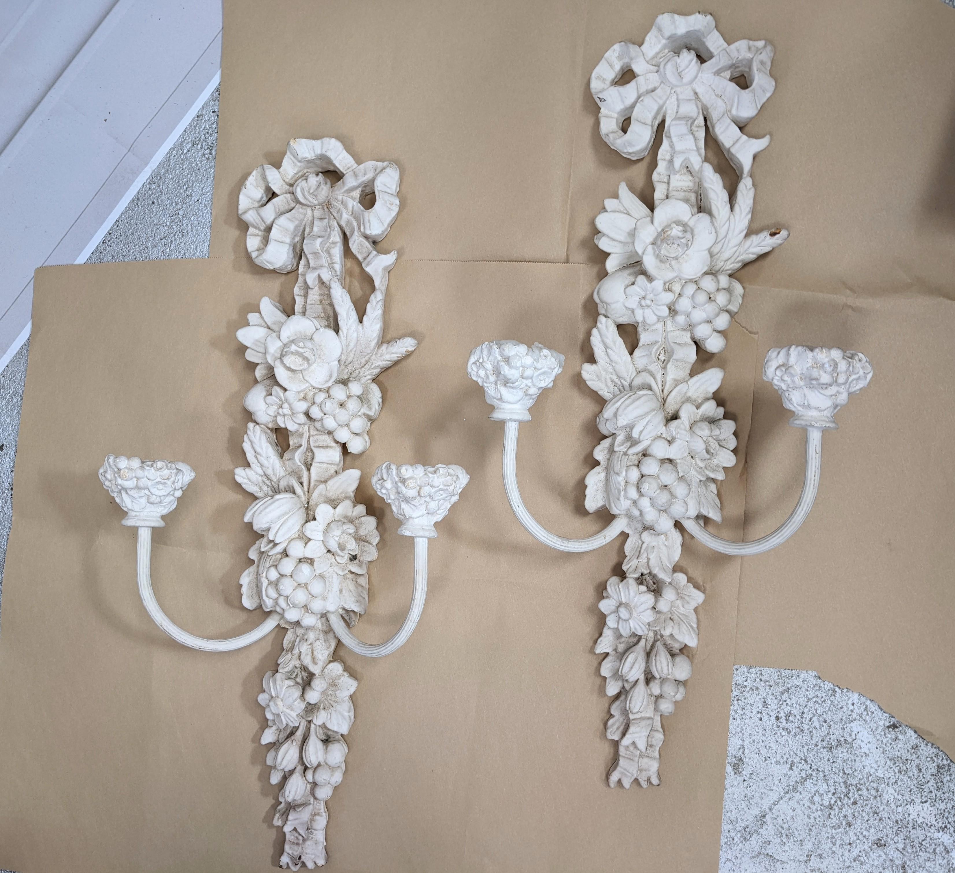 Mid-20th Century White Plaster Hollywood Regency Sconces For Sale