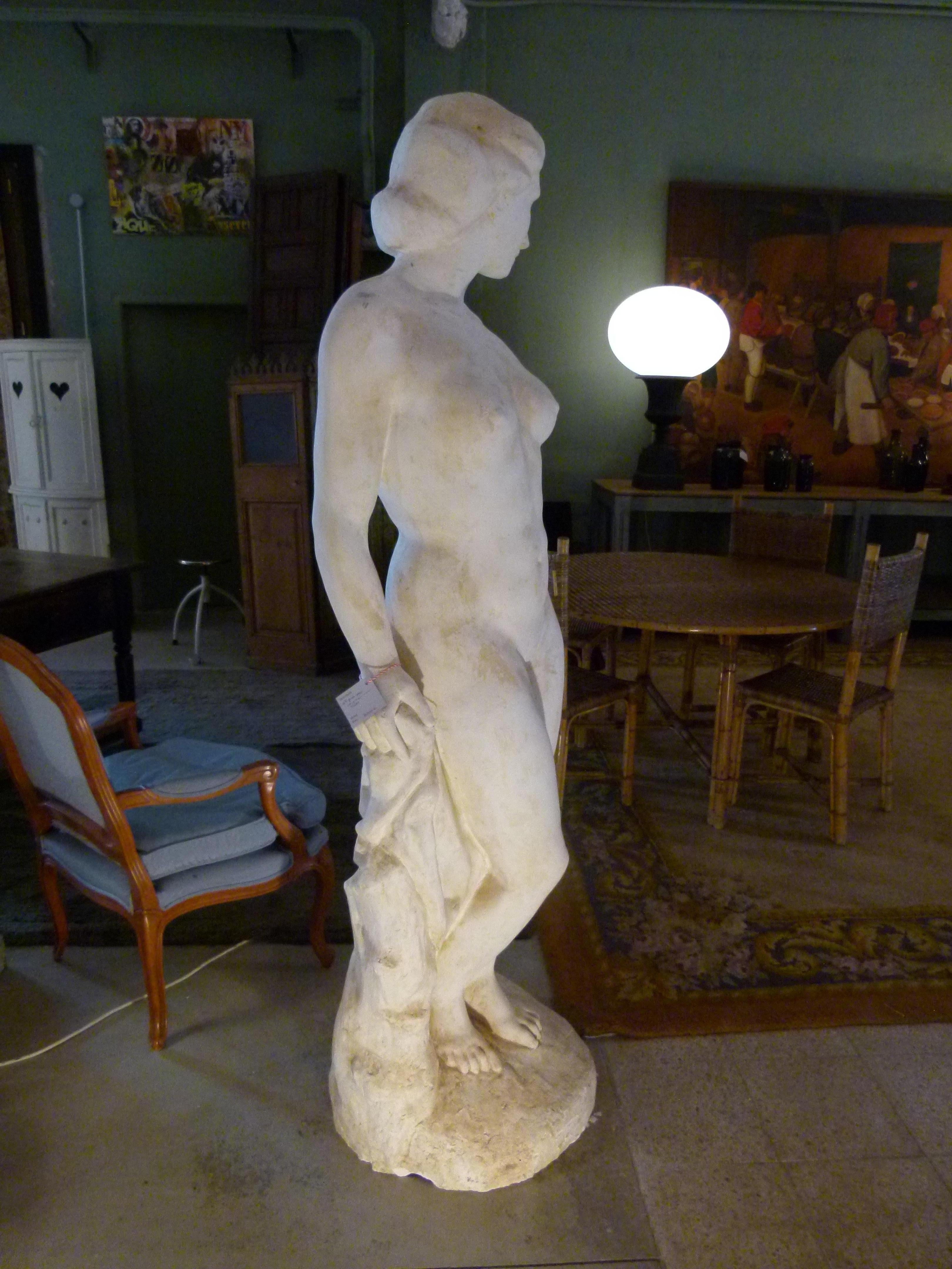 Art Nouveau White Plaster Nude Standing Woman, 20th Century