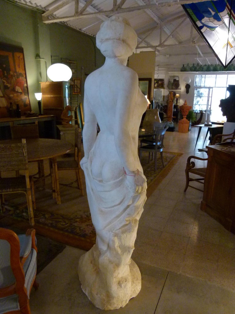 Hand-Carved White Plaster Nude Standing Woman, 20th Century For Sale
