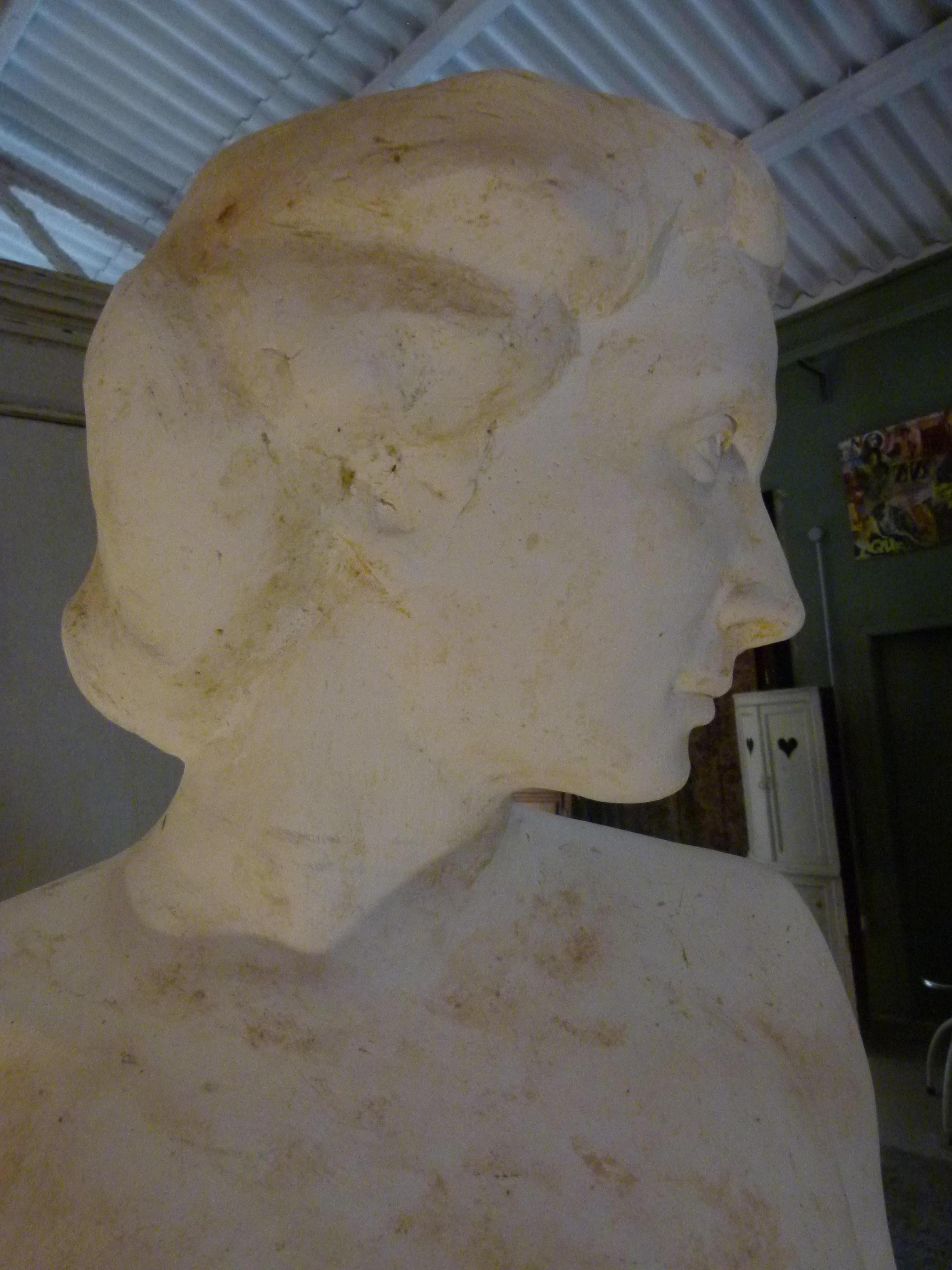 Hand-Carved White Plaster Nude Standing Woman, 20th Century