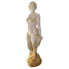 Femme nue debout en plâtre blanc:: 20ème siècle