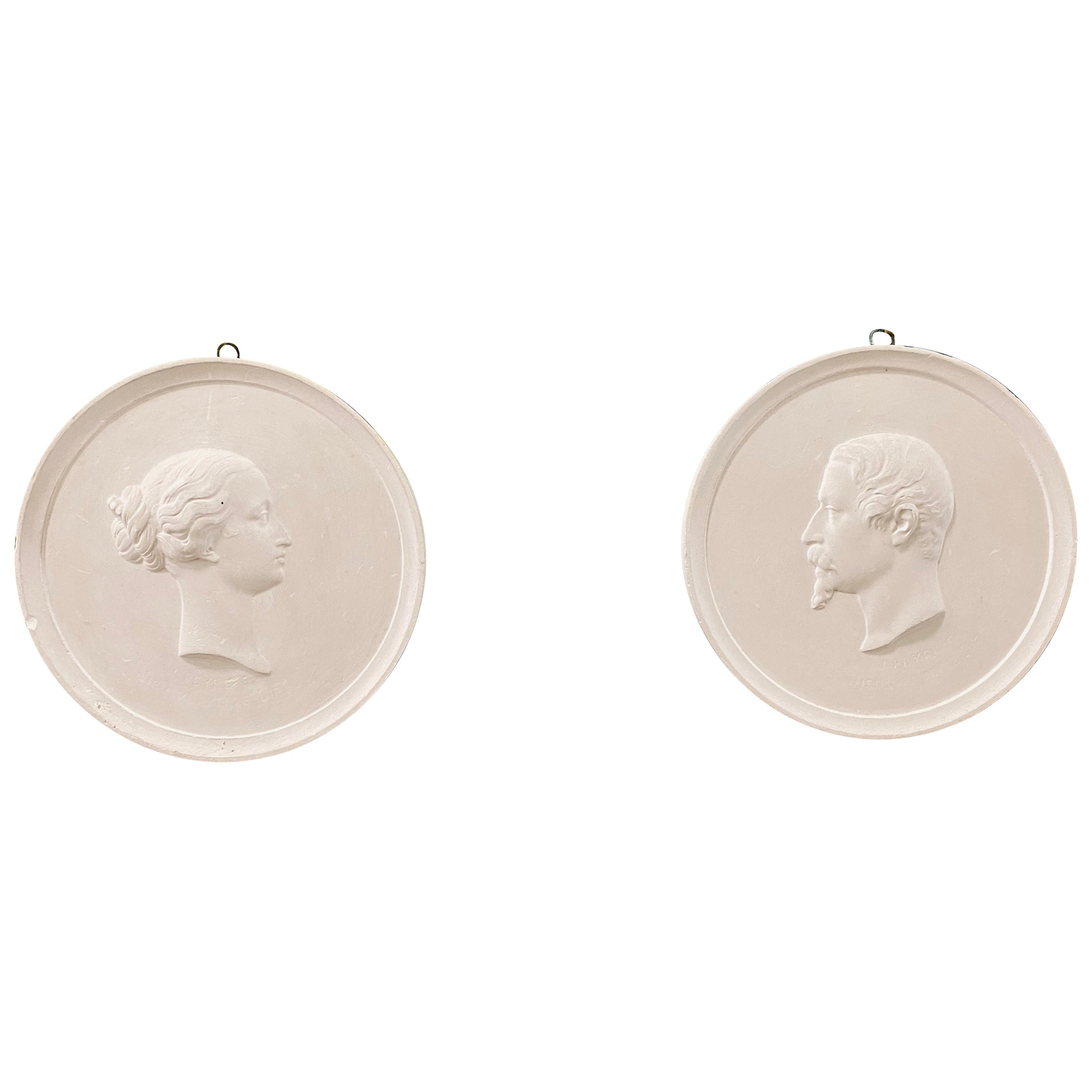 White Plaster Relief with Royal Couple, France 19th Century