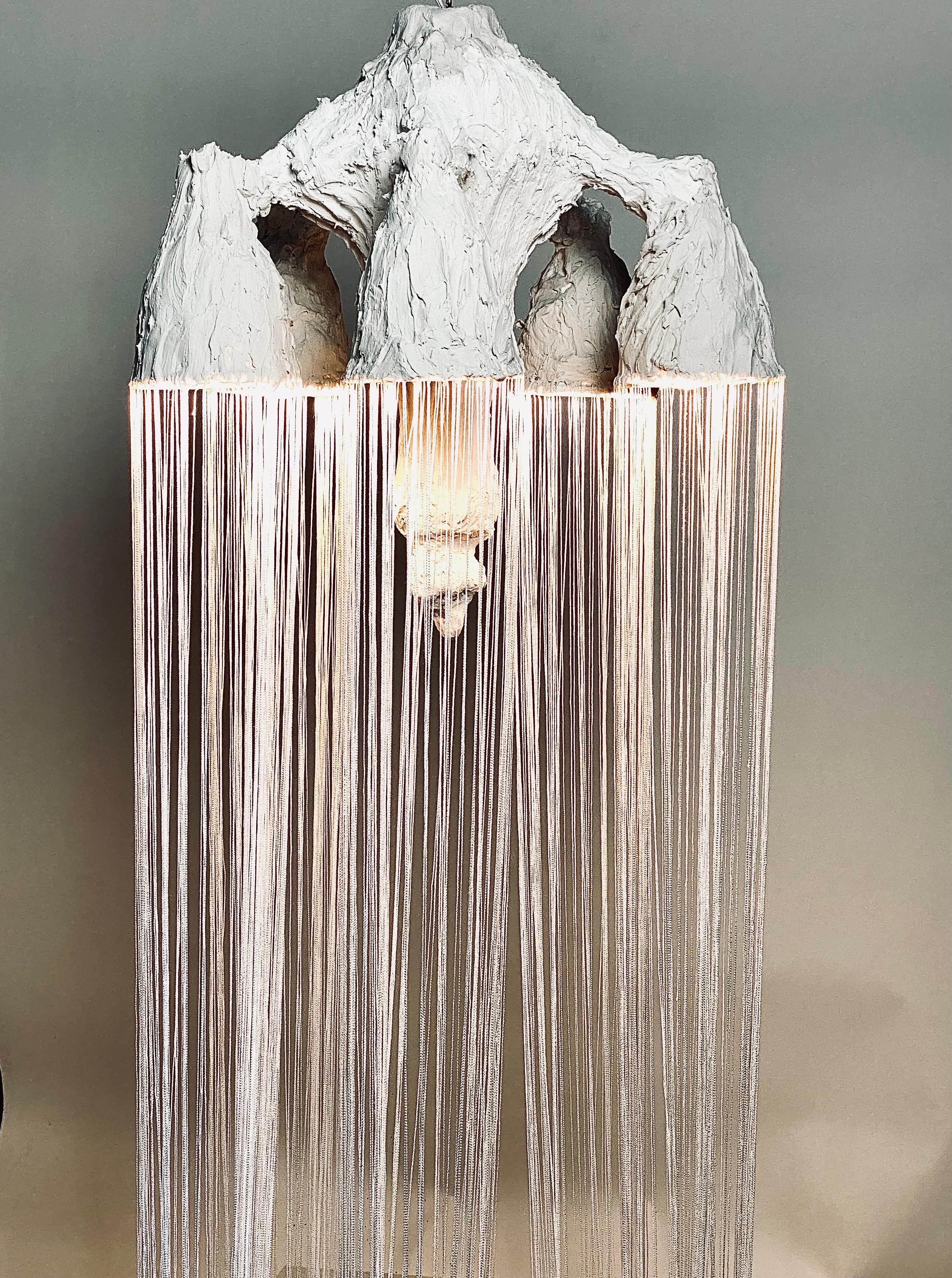 Hand-Crafted White Plaster Sculptural Pendant Chandelier, 21st Century by Mattia Biagi For Sale