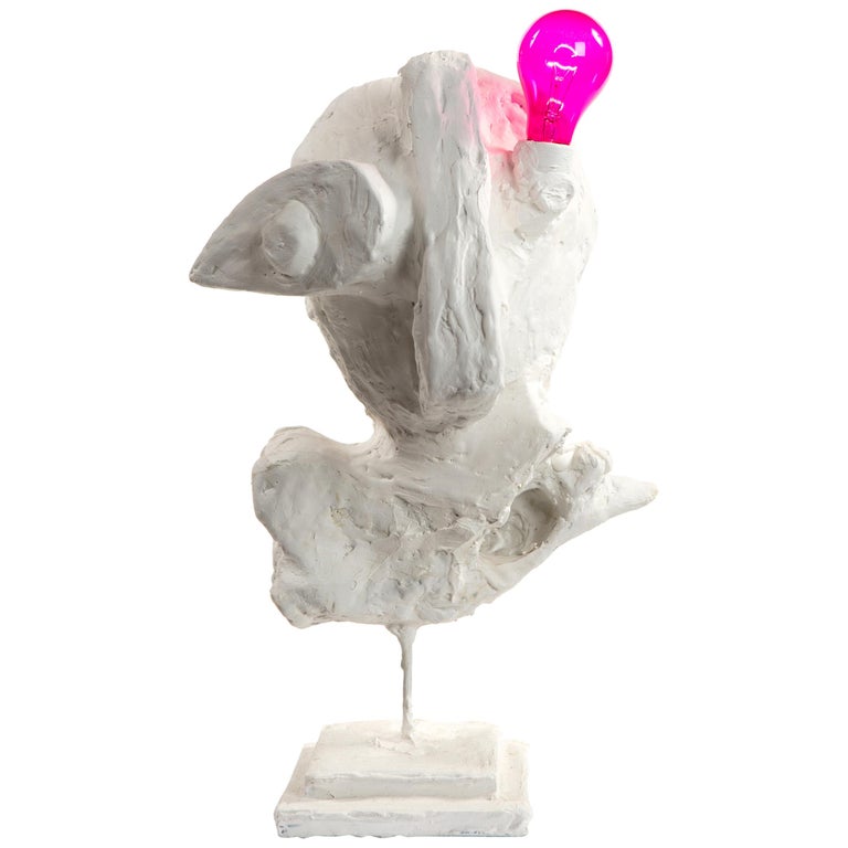White Plaster Sculptural Table Lamp, 21st Century by Mattia Biagi For Sale