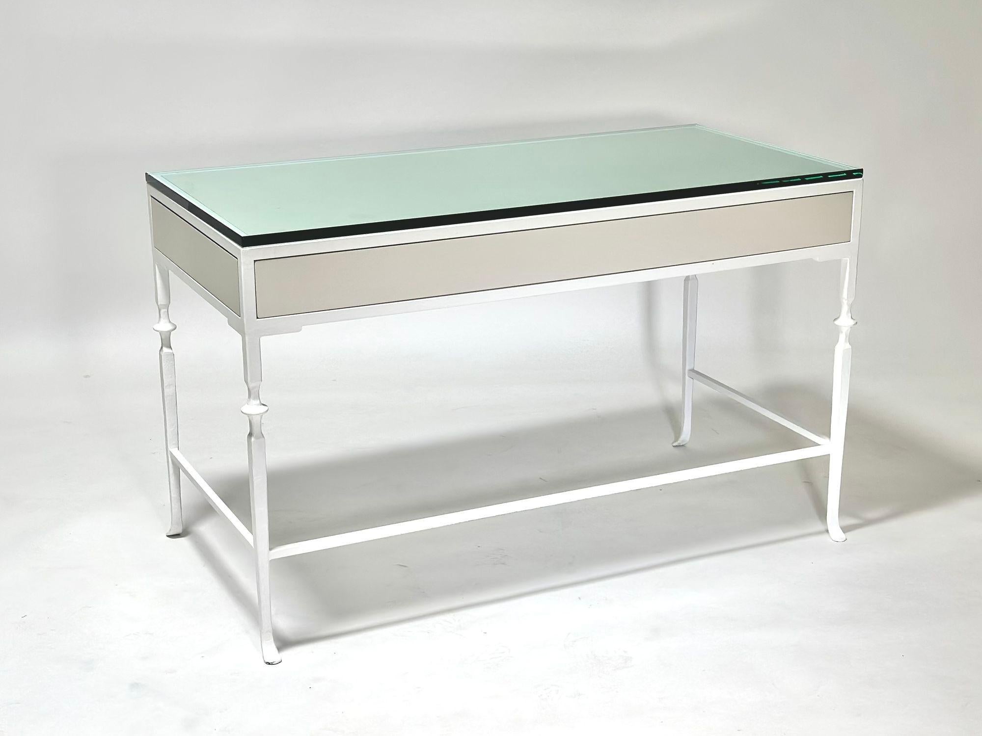 Mid-Century Modern White Plastered Iron Desk Style of Giacometti, 1970 For Sale