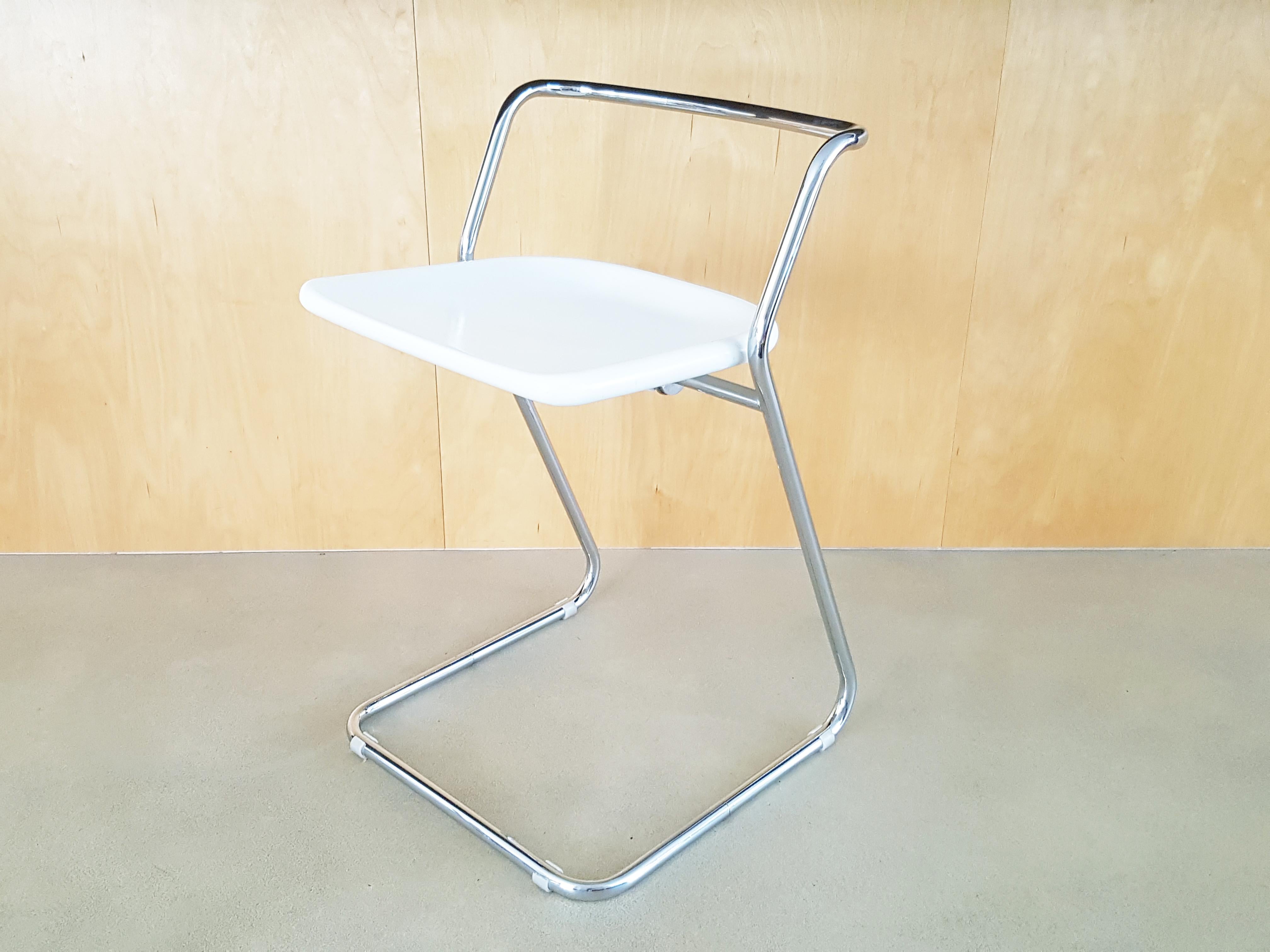 Space Age White Plastic & Chrome Plated Metal 1970s Stools by C. Salocchi for Alberti For Sale