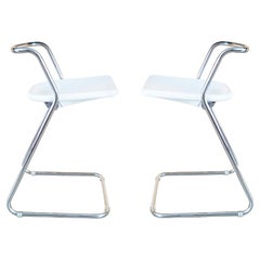 Tabourets en plastique blanc et métal chromé des années 1970 de C. Salocchi pour Alberti