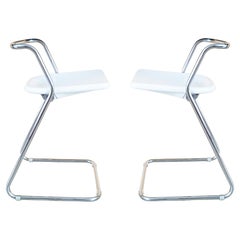 White Plastic & Chrome Plated Metal 1970s Stools by C. Salocchi for Alberti