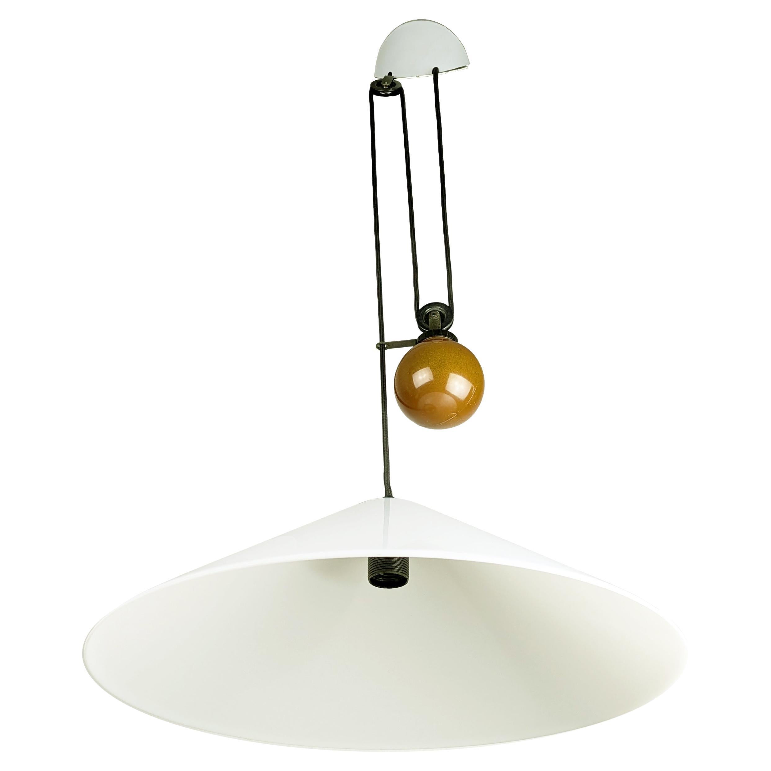 white plastic & metal counterweight pendant lamp Aggregato by Mari for Artemide