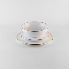 White plates gold rim: Soup, holder, side plate for 4. Handmade in Italy 2024