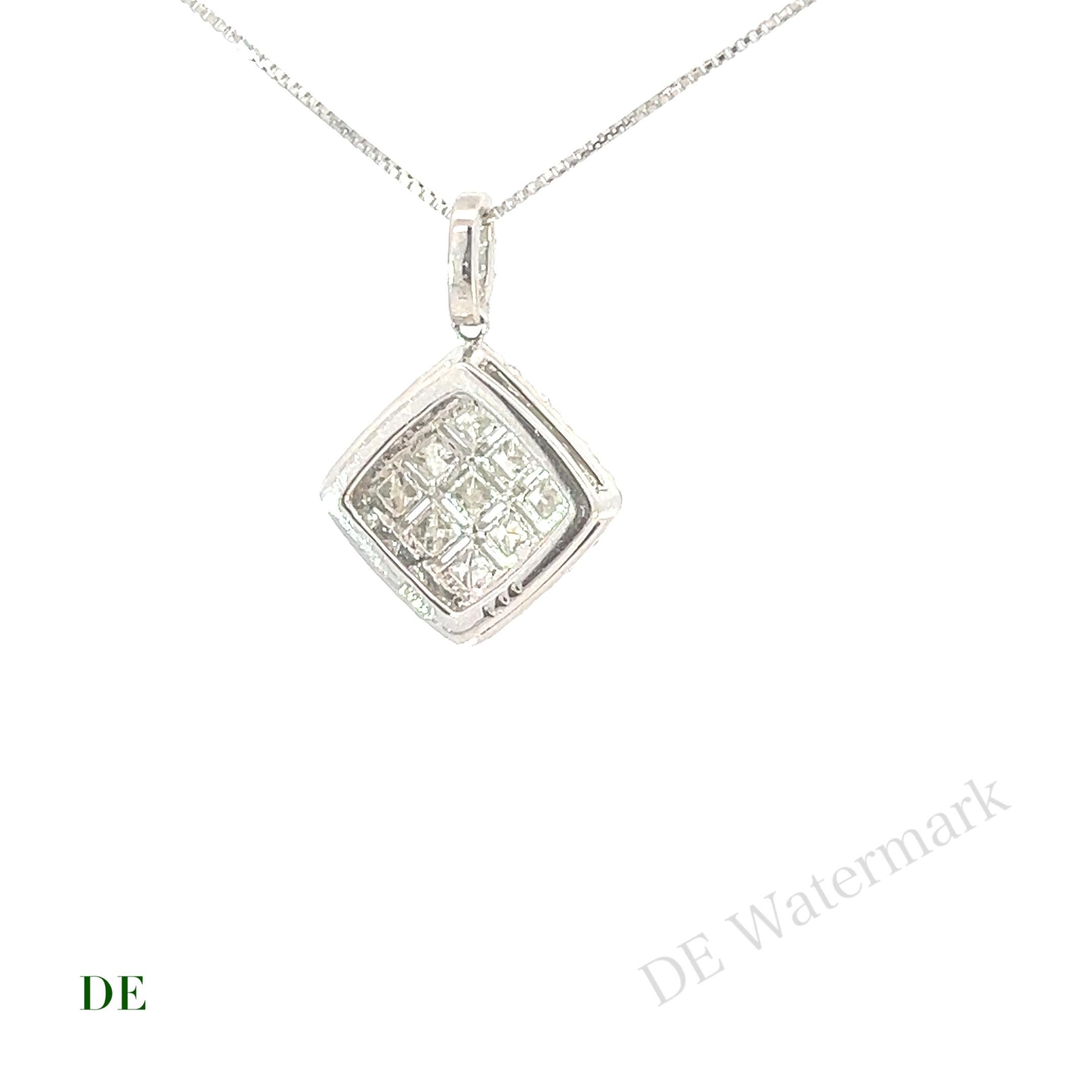 Radiant Cut White Platinum Classic 1 Crt Radiant Diamond Pendant W/ Adjustable Necklace  For Sale