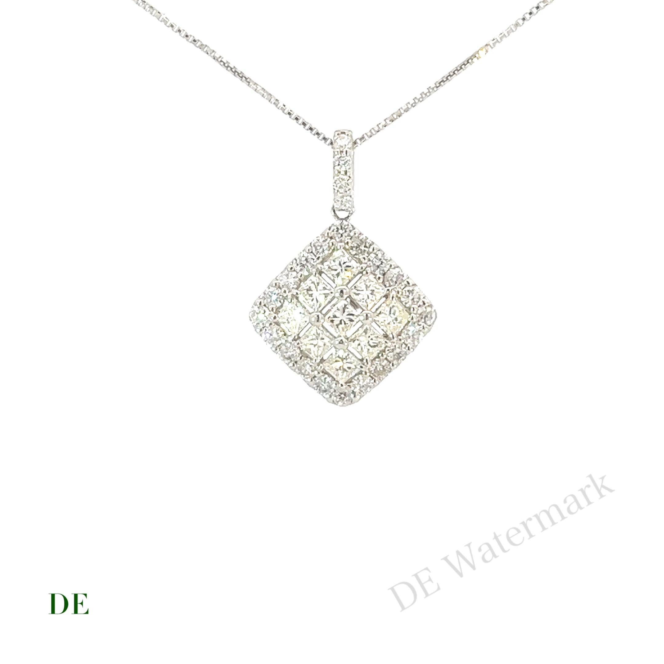 Women's or Men's White Platinum Classic 1 Crt Radiant Diamond Pendant W/ Adjustable Necklace  For Sale