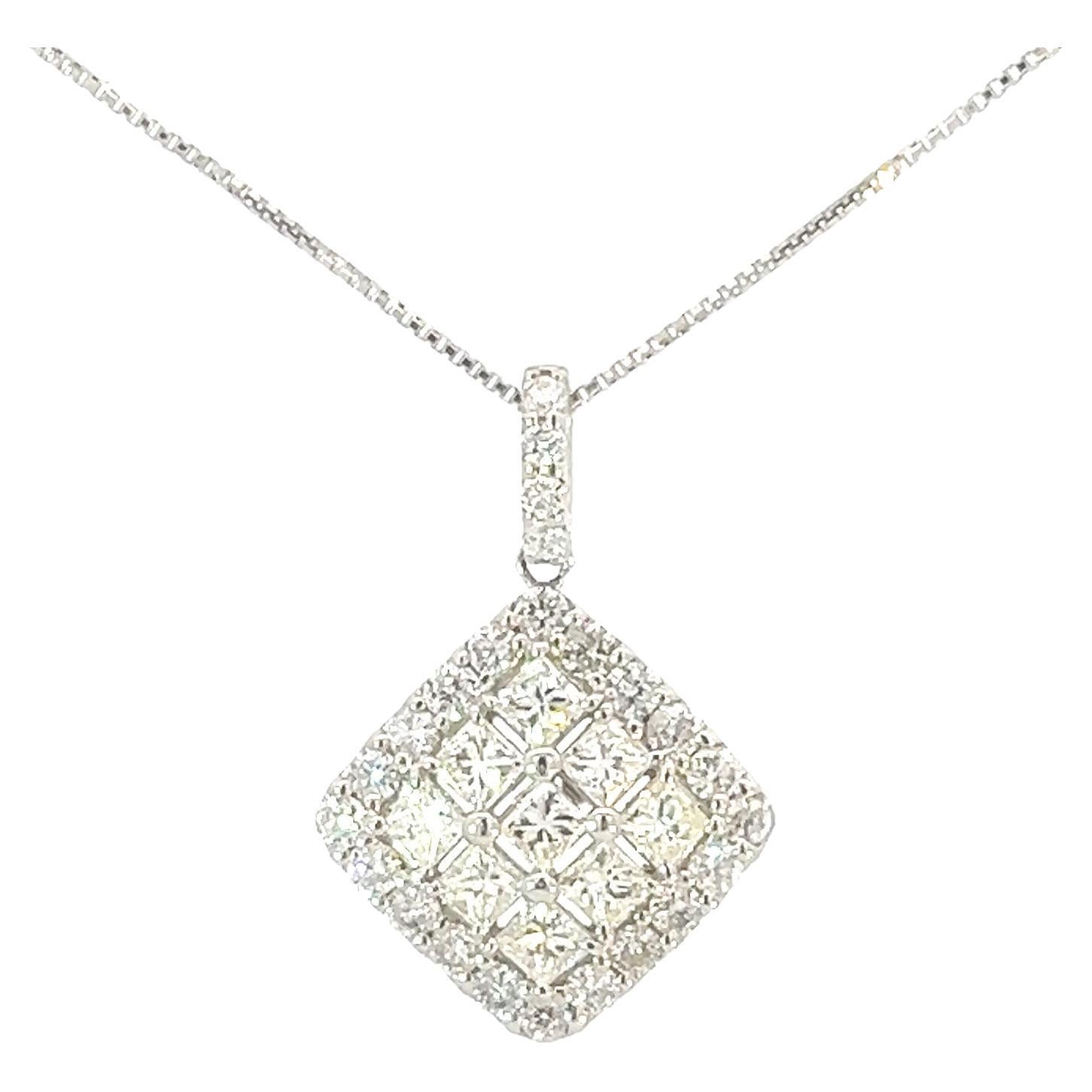 White Platinum Classic 1 Crt Radiant Diamond Pendant W/ Adjustable Necklace 