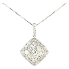 White Platinum Classic 1 Crt Radiant Diamond Pendant W/ Adjustable Necklace 