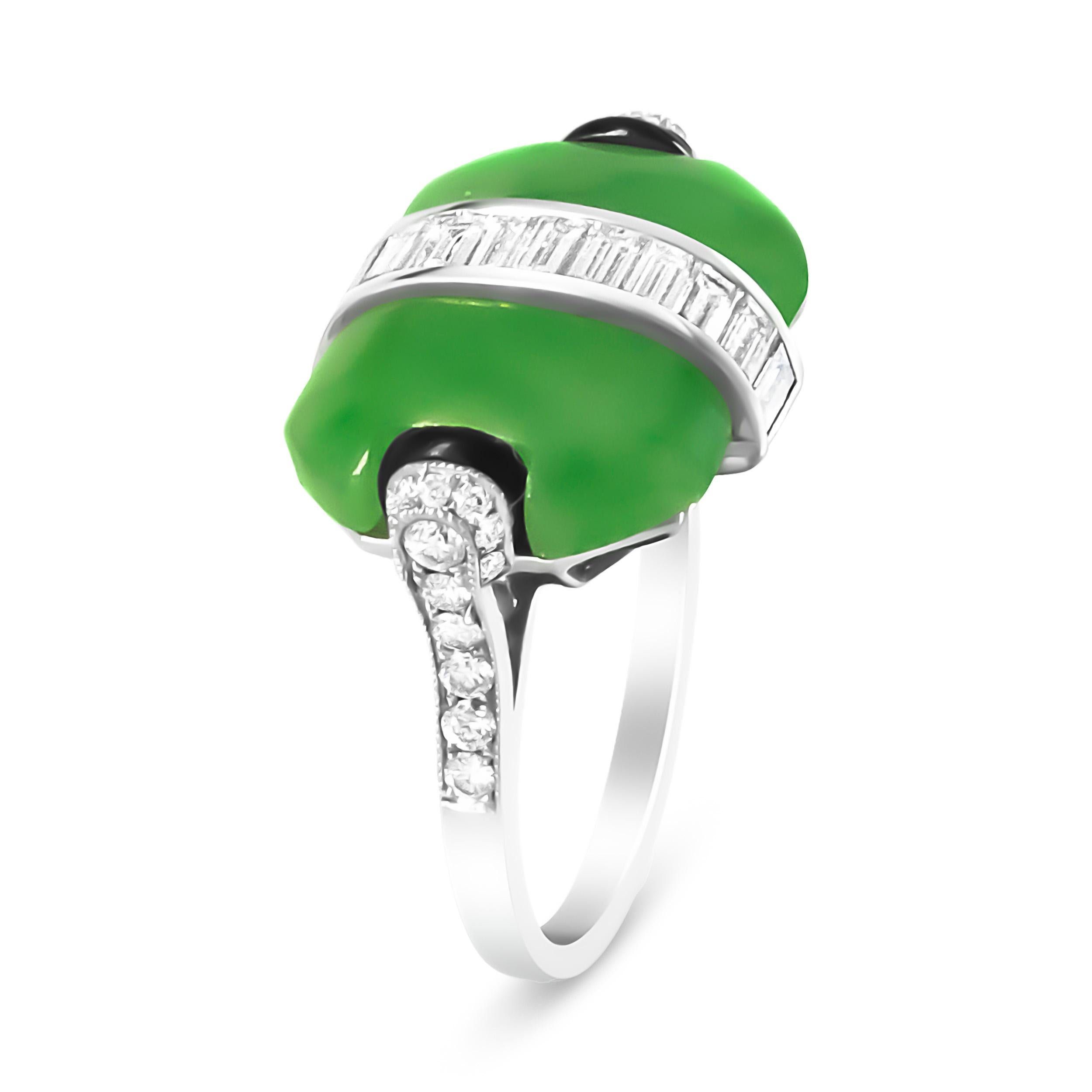 Contemporary White Platinum Green Jade Gemstone and 1 3/8 Carat Diamond Cocktail Ring