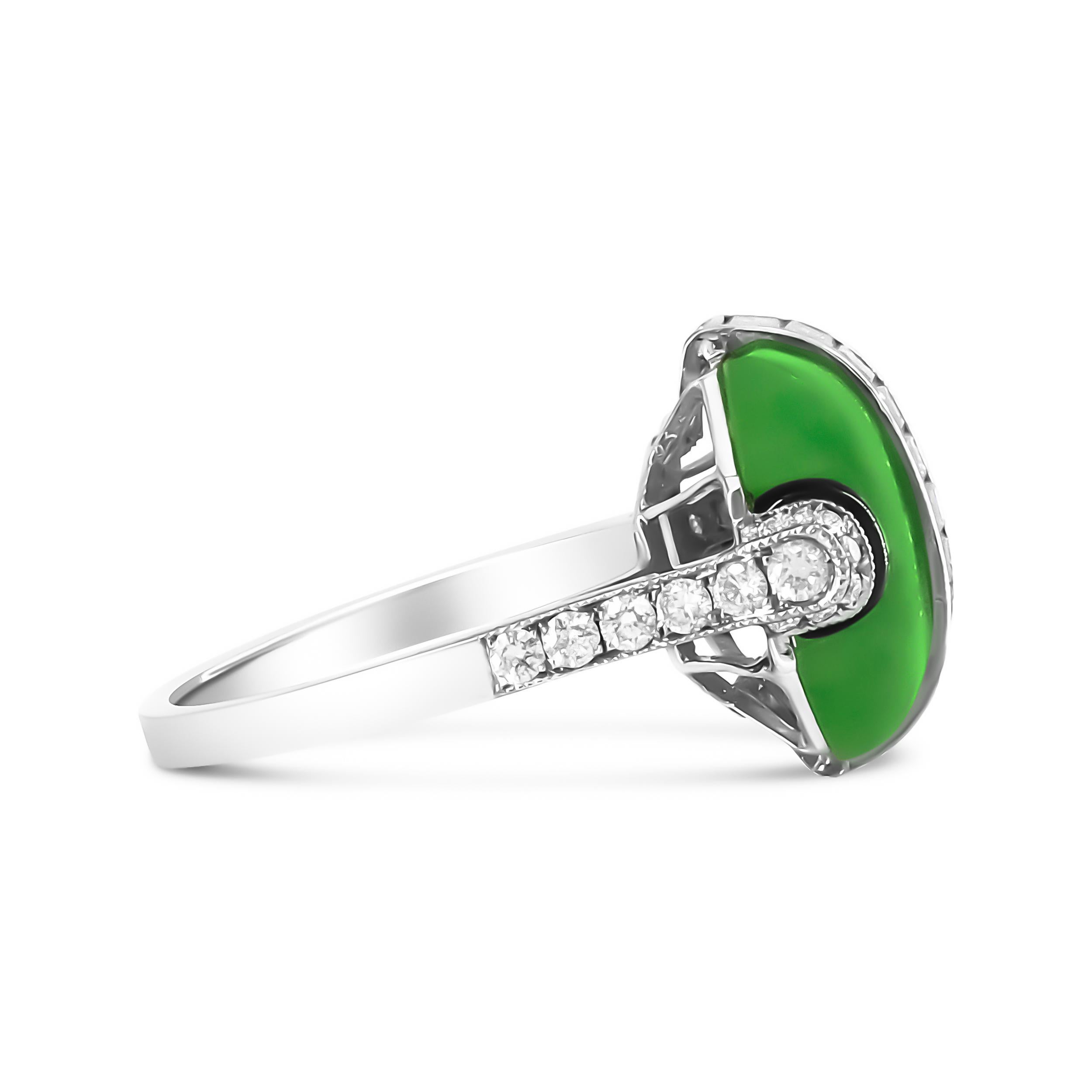 Women's White Platinum Green Jade Gemstone and 1 3/8 Carat Diamond Cocktail Ring