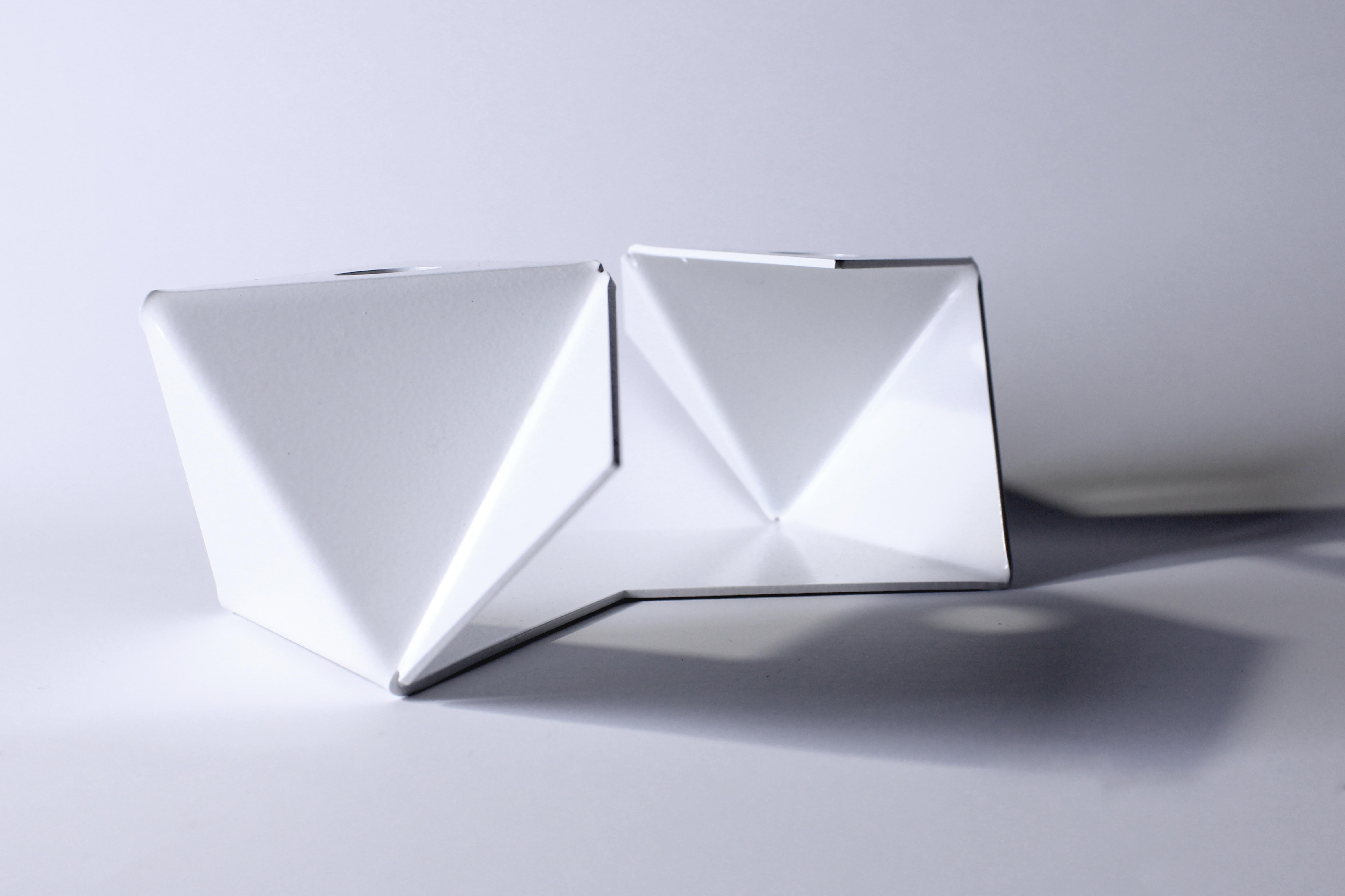 Stainless Steel White Platonic candleholder (two candles) by Gabriel Freitas For Sale