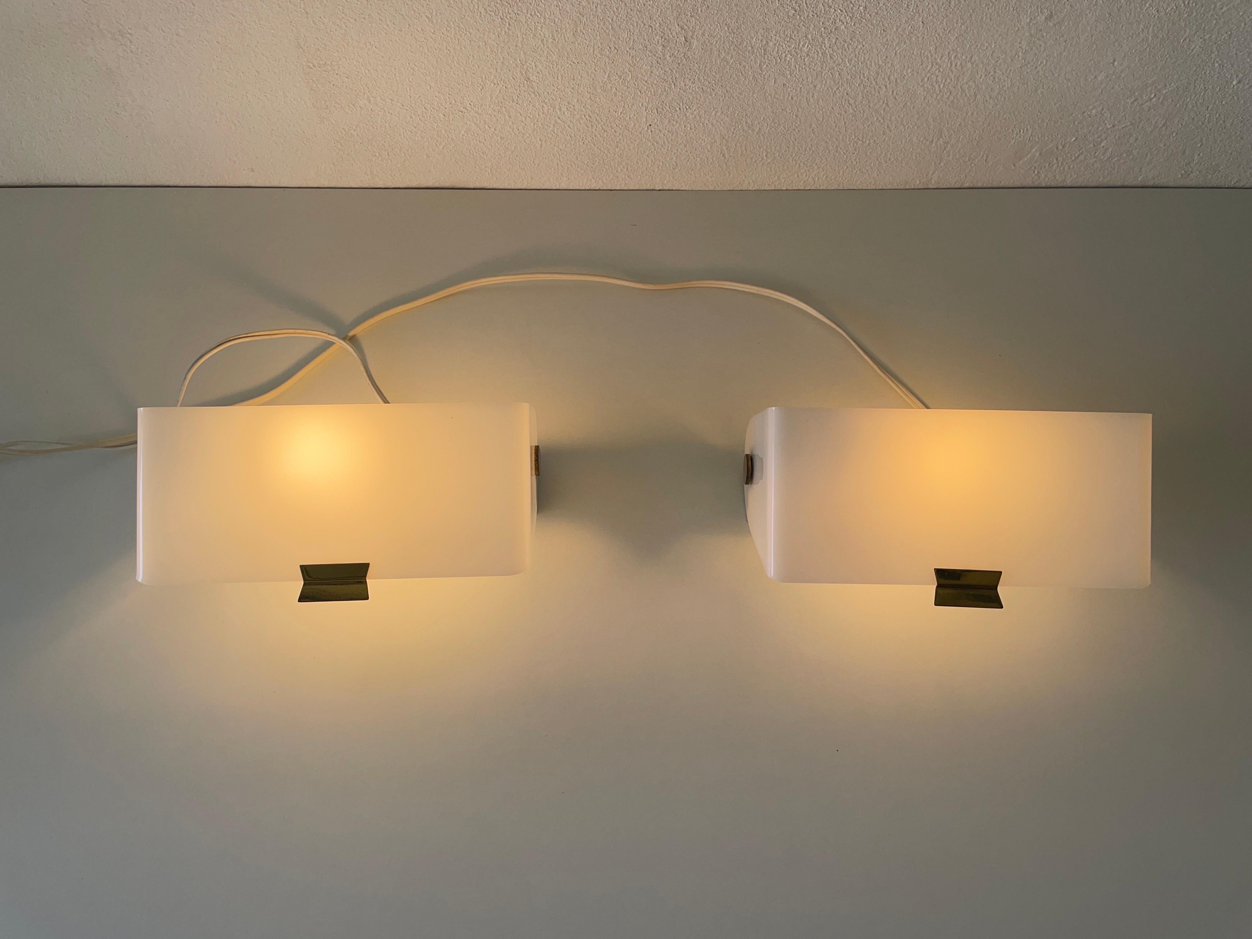 White Plexiglass Adjustable Shade Pair of Sconces, 1950s, Germany For Sale 4