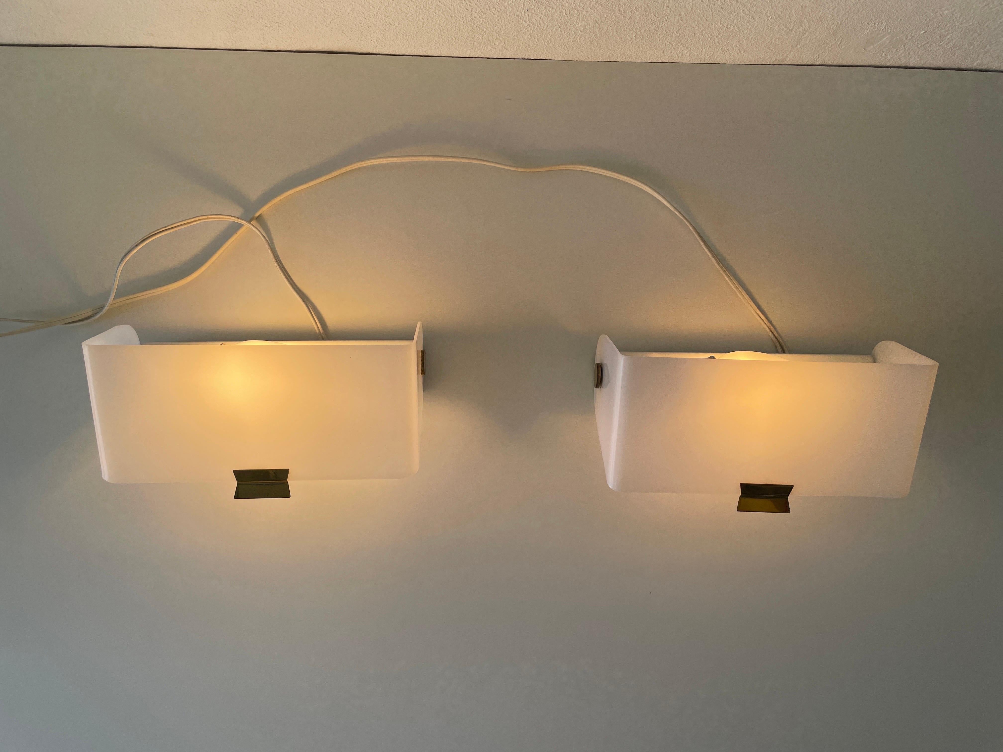 White Plexiglass Adjustable Shade Pair of Sconces, 1950s, Germany For Sale 5