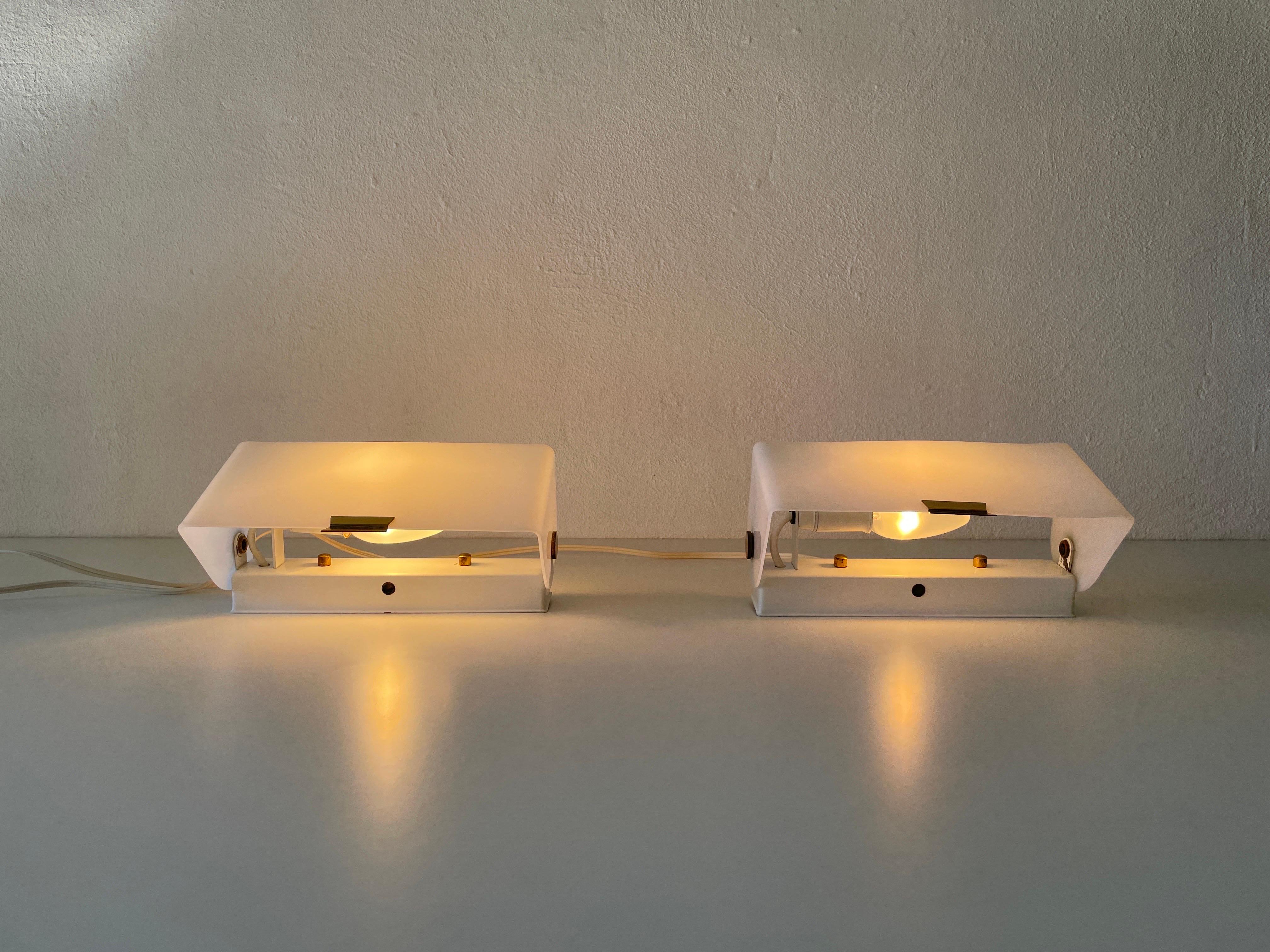 White Plexiglass Adjustable Shade Pair of Sconces, 1950s, Germany For Sale 6