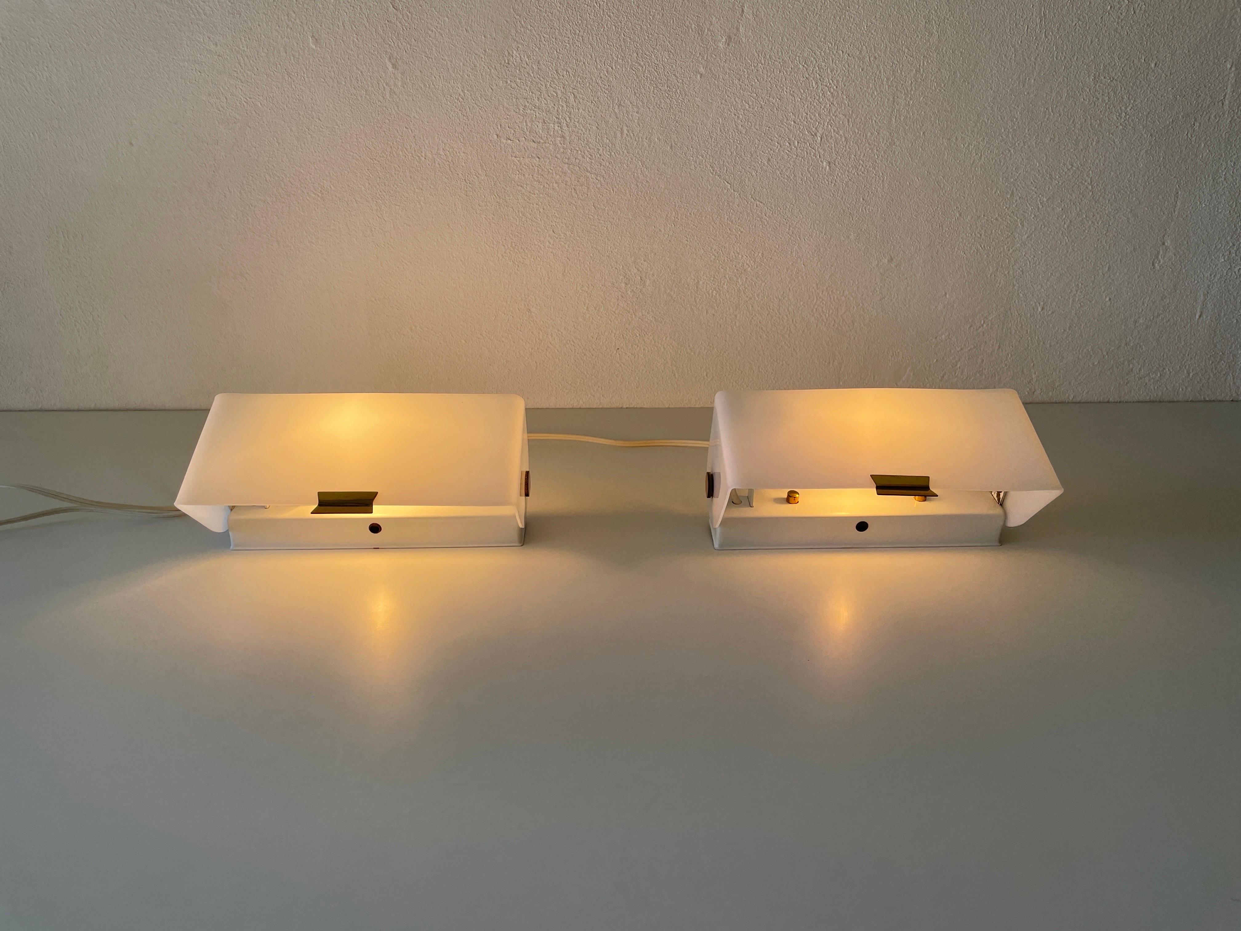 White Plexiglass Adjustable Shade Pair of Sconces, 1950s, Germany For Sale 9