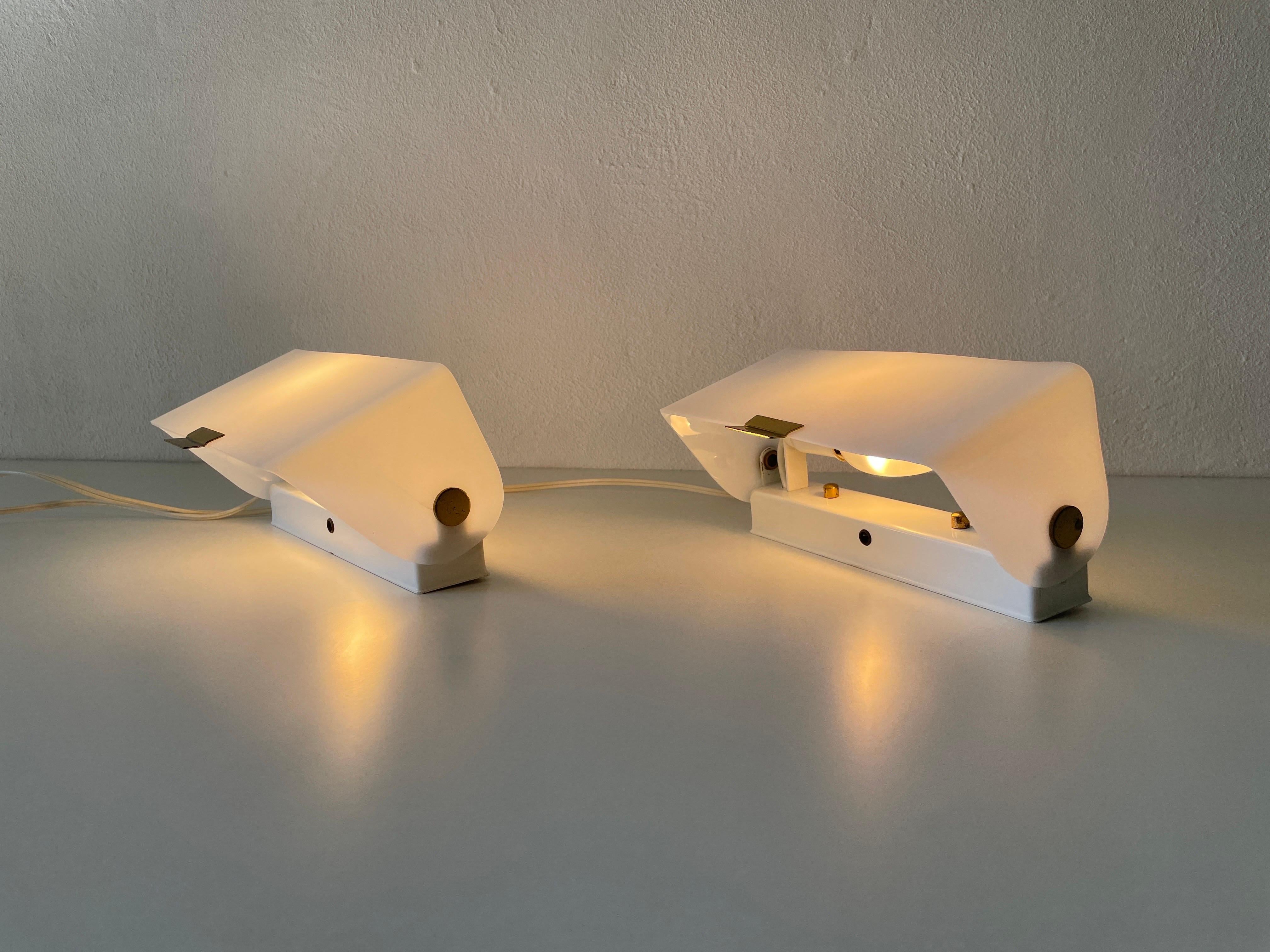 White Plexiglass Adjustable Shade Pair of Sconces, 1950s, Germany For Sale 10