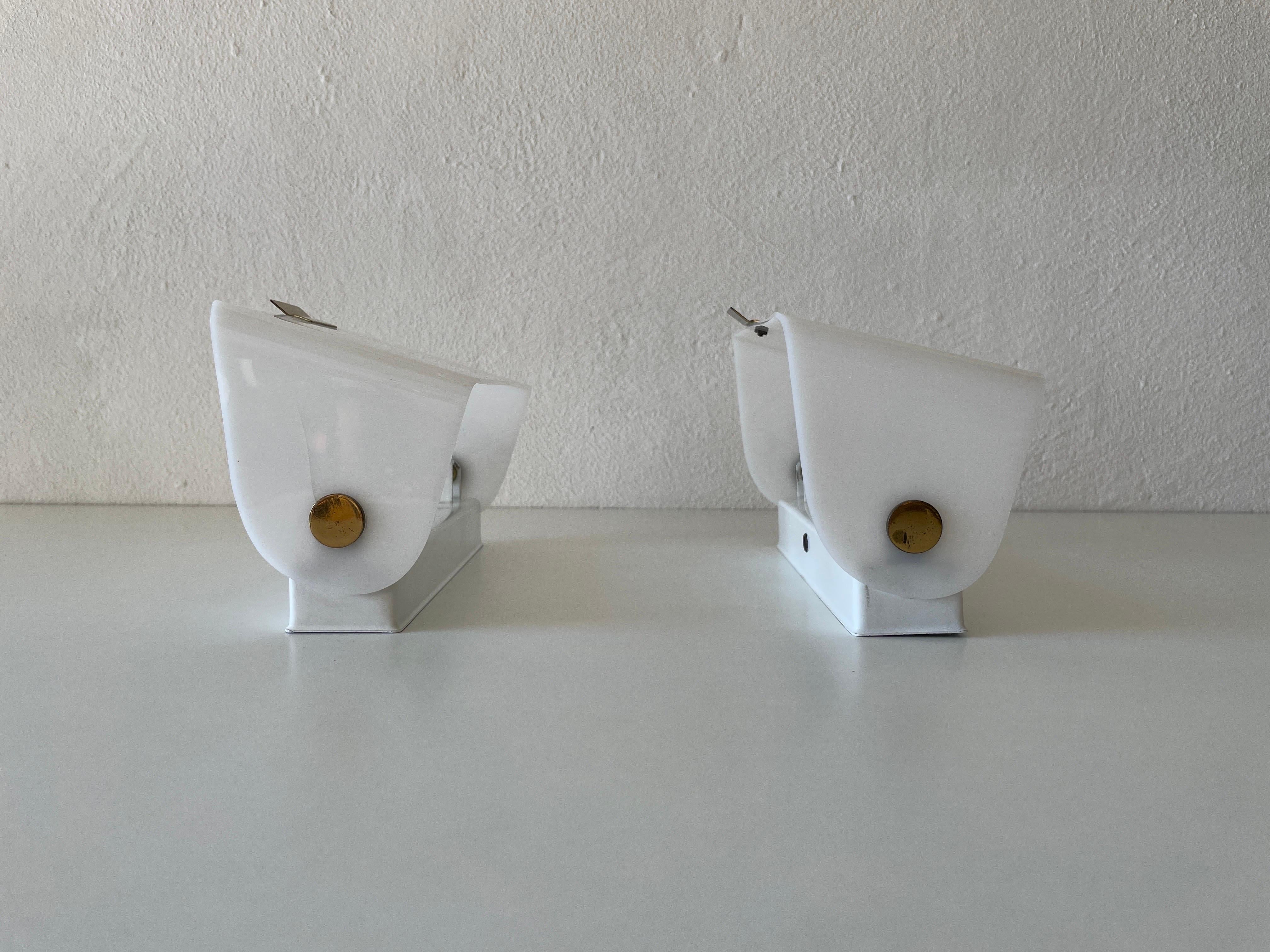 Mid-Century Modern White Plexiglass Adjustable Shade Pair of Sconces, 1950s, Germany For Sale