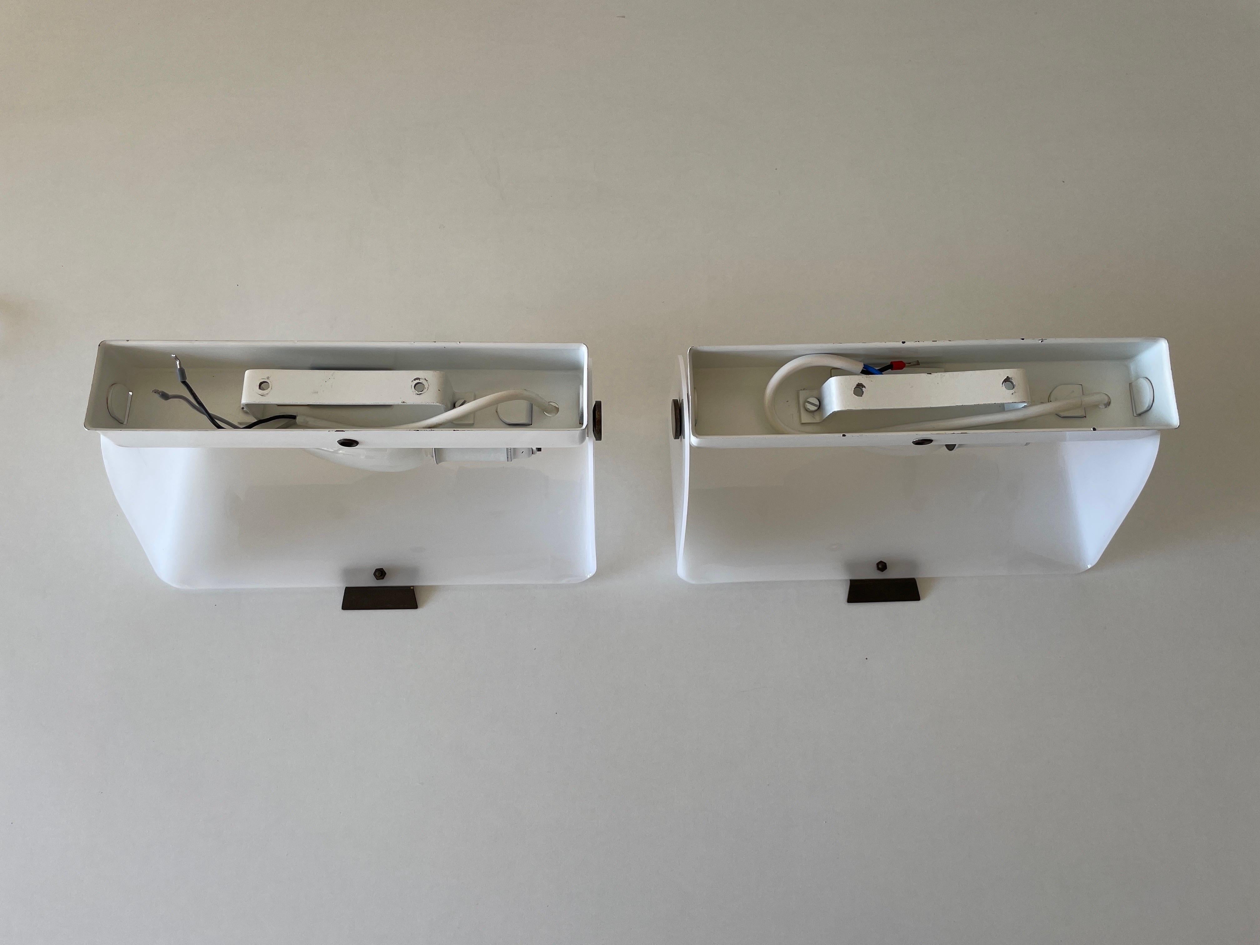 Mid-20th Century White Plexiglass Adjustable Shade Pair of Sconces, 1950s, Germany For Sale