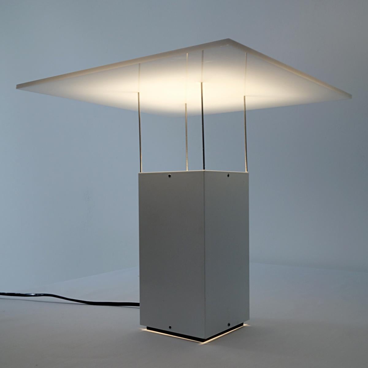 Metal White Plexiglass Table Lamp attributed to Benno Premsela For Sale
